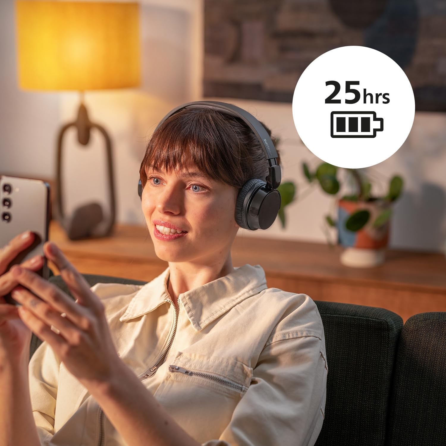 PHILIPS TAH3209BG Lightweight On-Ear Wireless Bluetooth Headphones with Passive Noise Isolation - 25 Hours Playtime, Clear Calls, Dynamic Bass, 2 Hours USB-C Charging - Beige image number 2