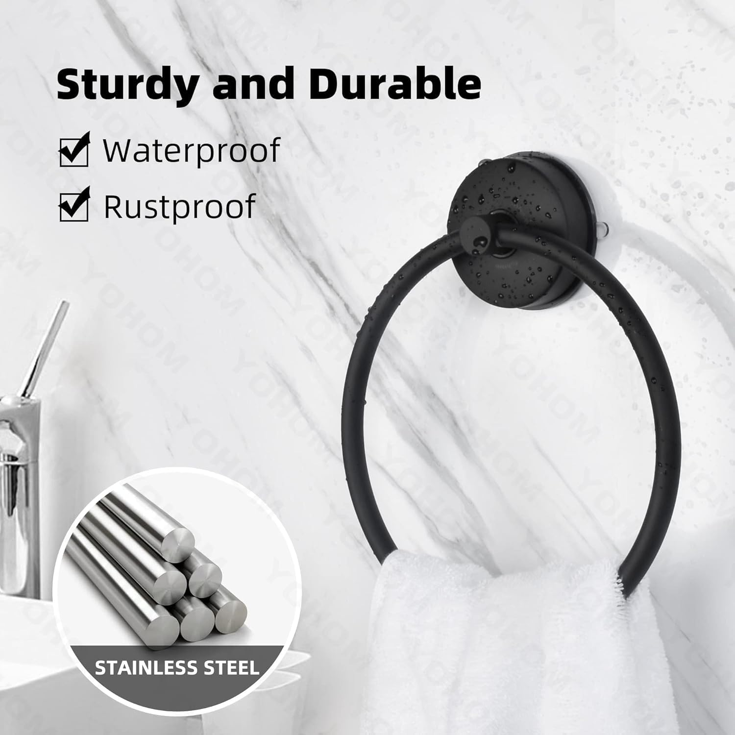 YOHOM Suction Towel Ring Suction Hand Towel Holder Bathroom Stainless Steel Sucker Towel Ring No Drill Vacuum round Towel Rail Shower Towel Rack Suction Cup Dish Towel Hanger Kitchen Matte Black 2Pcs - Matte Black image number 5
