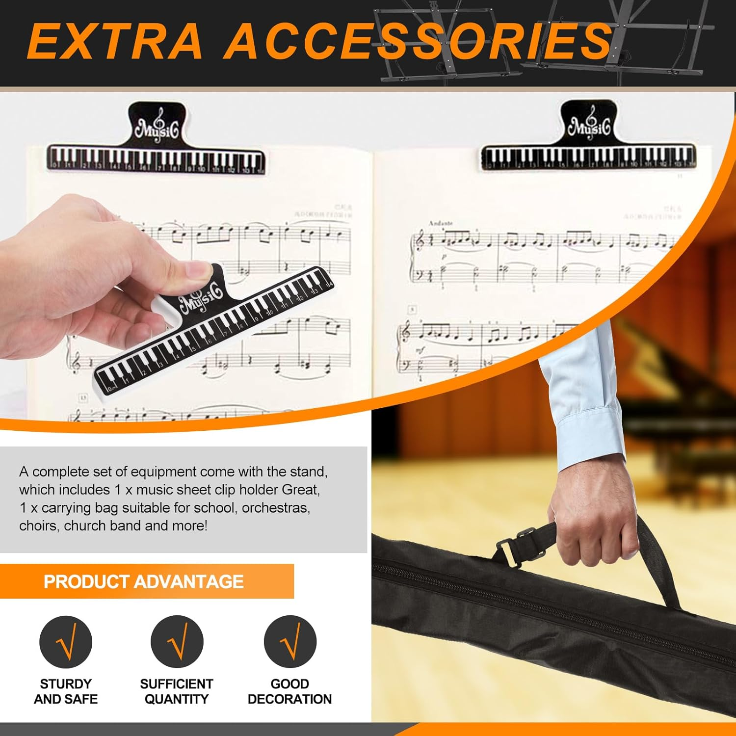 Rustark 1 Pack Sheet Music Stand Reinforced Portable Music Stand Desktop Book Stand Foldable Height-Adjustable Music Stand with Bag for Instrumental Performance Travel image number 3