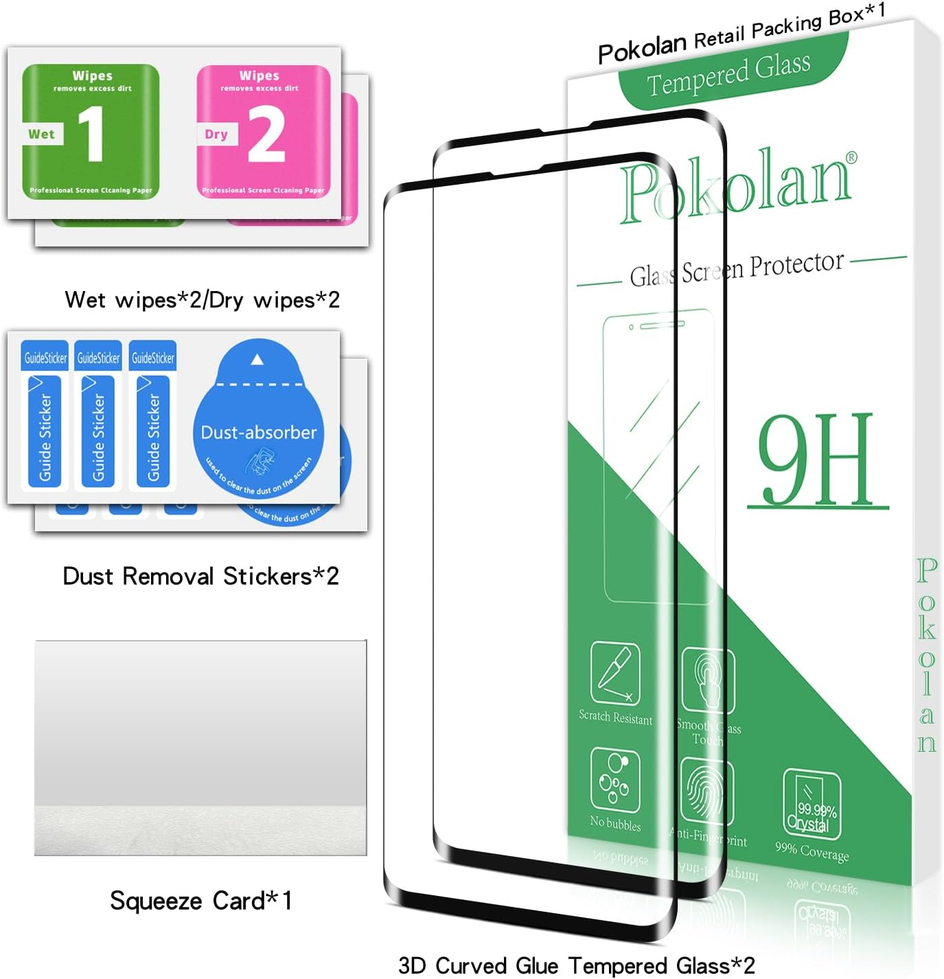[2 Pack] Pokolan Screen Protector for Samsung Galaxy S10 Tempered Glass, HD Transparent, [3D Curved Full Coverage], 9H Hardness, Touch Sensitive, Easy to Install, anti Scratch
