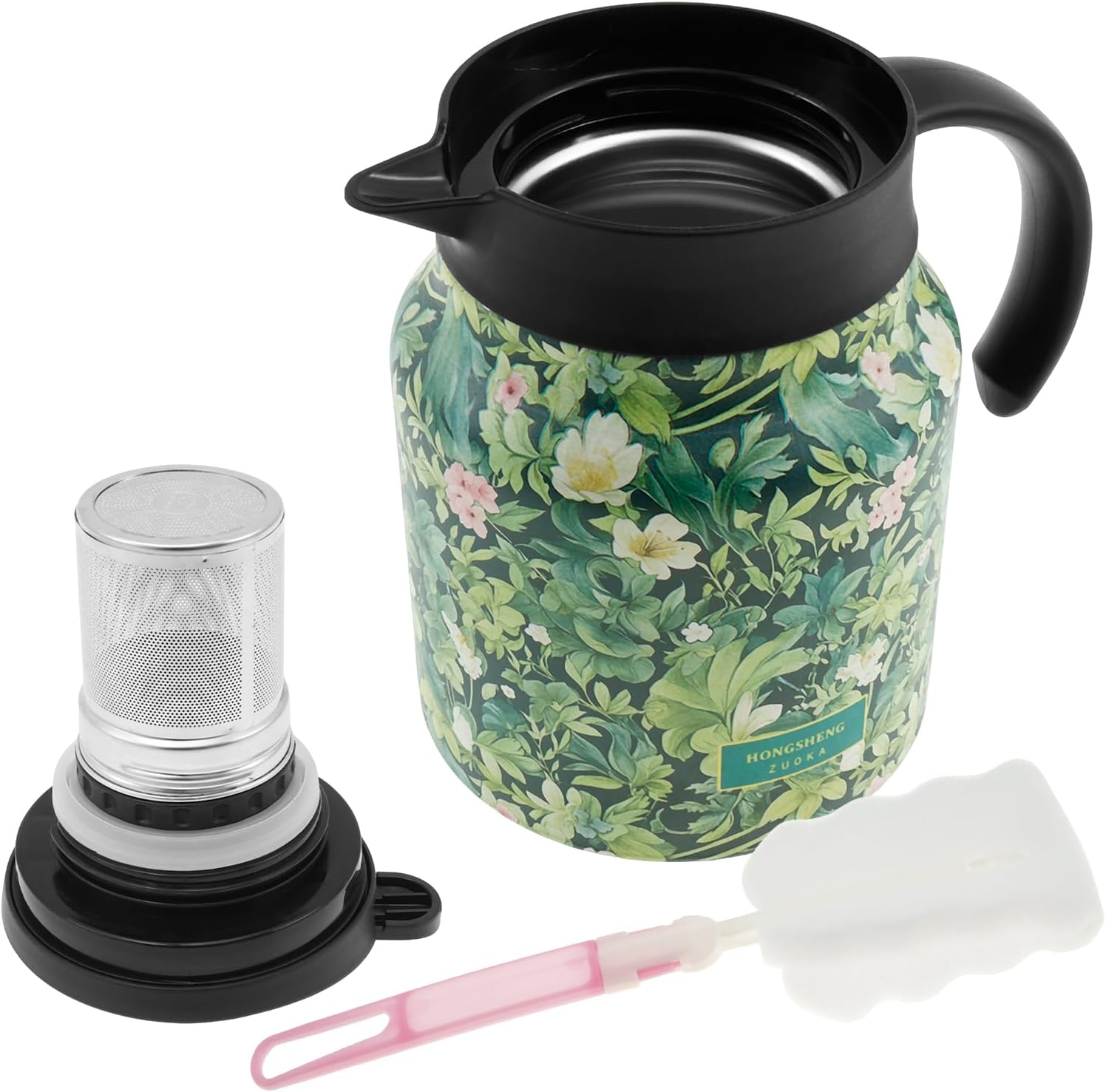 Vintage Floral Pattern Tea Thermos, 1000Ml Thermos Tea Pot, Vintage Floral Pattern Tea-Built-In Infuser, Stainless Steel Insulated Tea Kettle, Household Insulated Teapot Tea Pot Kettle for Home Office image number 4
