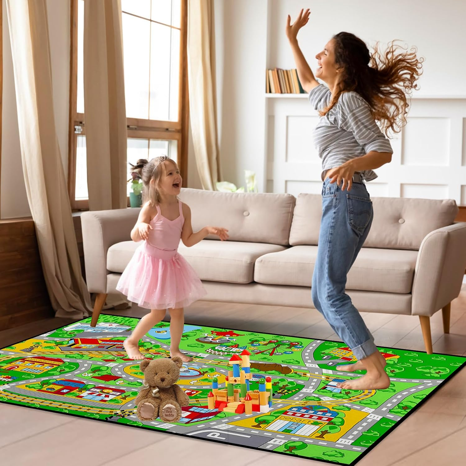 Kid'S Play Mat 200 X 300Cm Extra Large Playmat Non Slip Have Fun City Life Road Map Car Play Mat Study Activity Centerpiece Learning Education Area Rug for Bedroom Playroom Decor (Road 5, 200X300Cm) - Road 4 image number 7