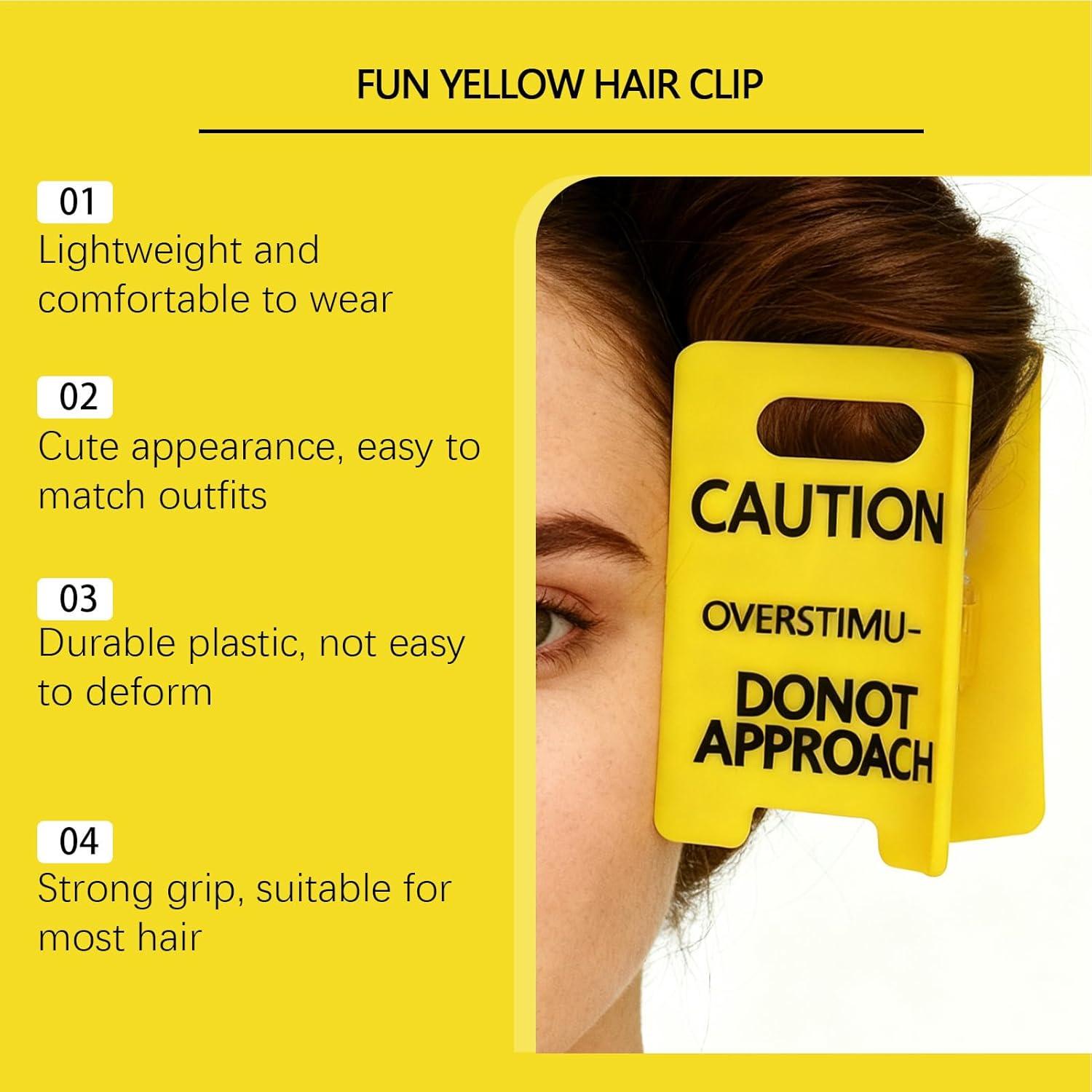 Overstimulated Caution Sign Hair Claw Clip, Donot Approach Anti-Slip Hairs Clips, Yellow Caution Hairclip, Hairstyling Supplies for Women Girls Dance Travel School Masquerade image number 1