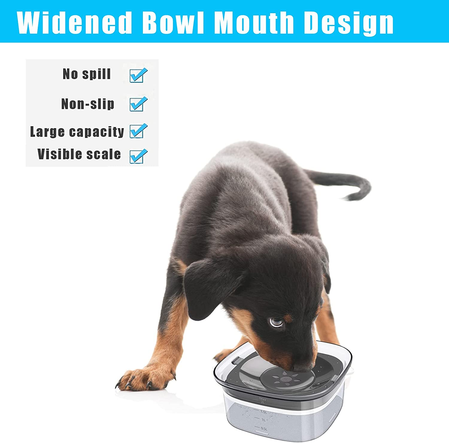 70Oz Dog Water Bowl 2L No Spill Large Capacity Slow Water Feeder, Spill Proof Transparent Pet Dispenser Vehicle Carried Travel Slow Drinking Bowl for Dogs,Cats image number 5