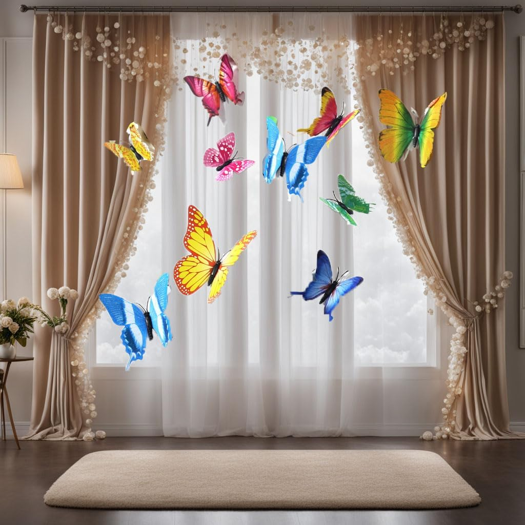 24Pcs Butterfly Wall Decor 3D Butterflies Stickers Lifelike Butterfly Decoration Removable and Reusable Removable Stickers Wall Decals (Red, Green) - Blue, Yellow image number 2