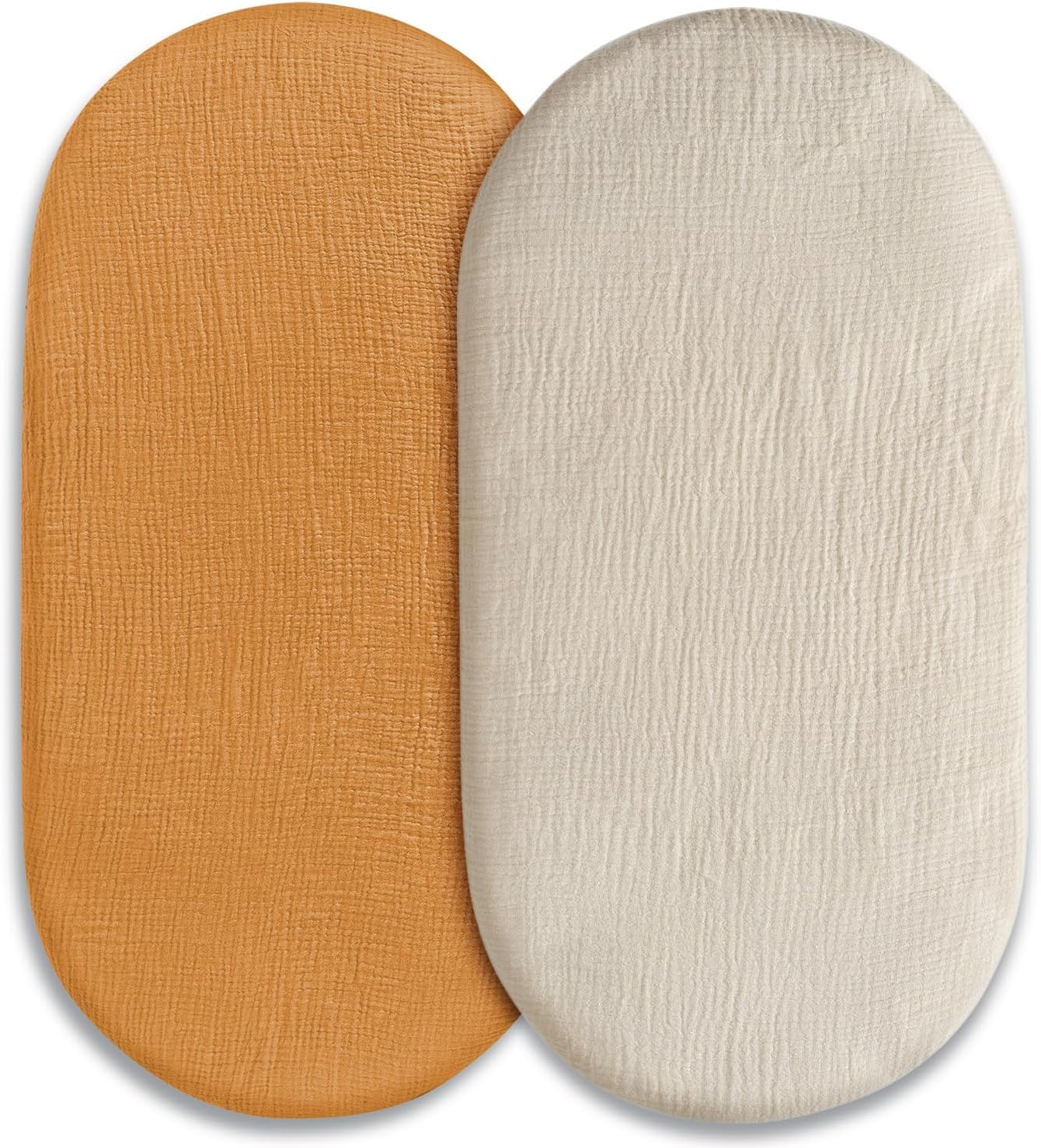 Muslin Bassinet Fitted Sheets, 2 Pack for Baby Boy and Girl, Soft Breathable Stretchy Baby Pad/Mattress Sheet Set, Universal Fit for Hourglass Oval and Rectangle Bassinet Mattress (Cute Rainbow)