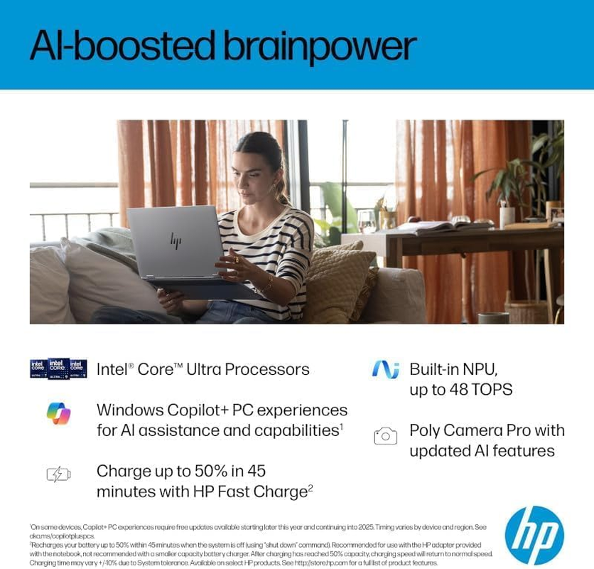 HP Omnibook X Flip Next Gen AI 16" 2-In-1 Laptop, 3K OLED Touch Display, Intel&reg; Core&trade; Ultra 5 Processor, 16GB RAM, 512GB SSD, Windows 11 Home, Glacier Silver, BD5Q9PA