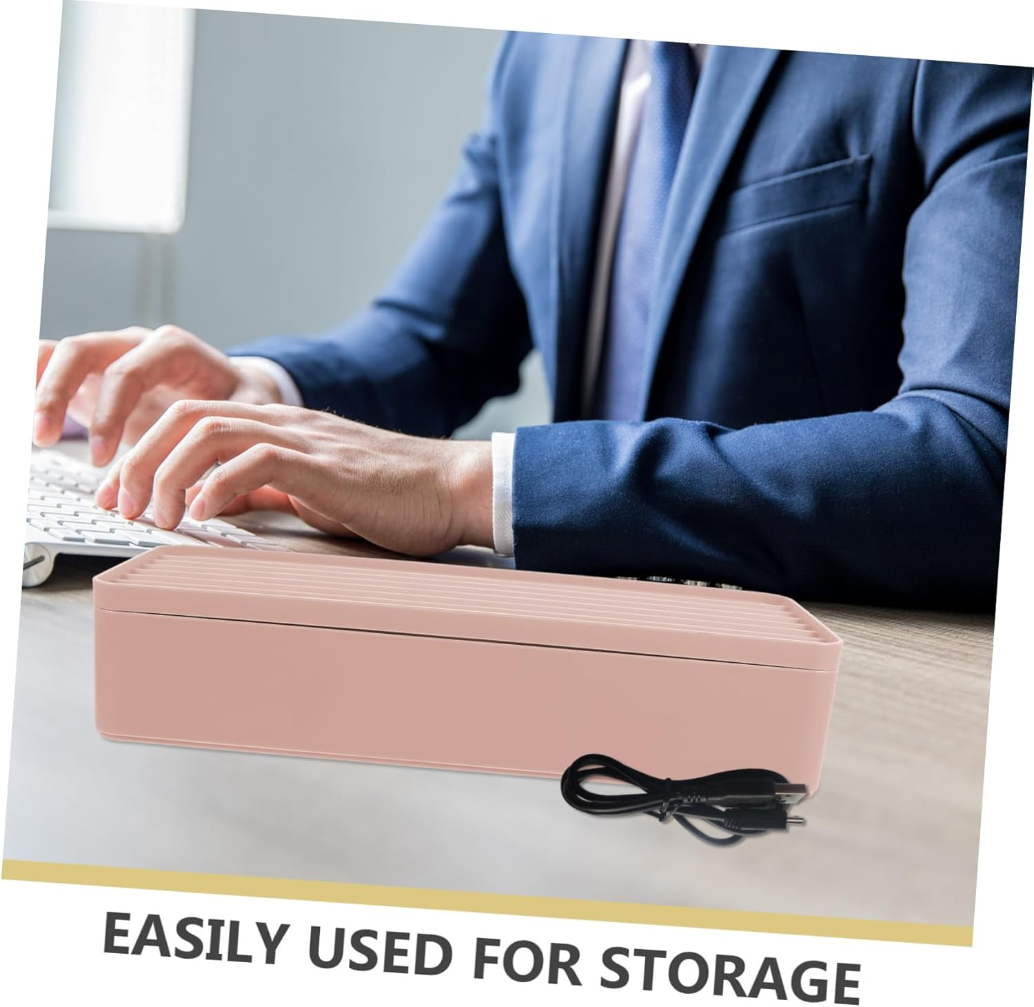 Mipcase Cable Storage Bin and Wire Storage Box with Dustproof Cover, Pink Desktop Electronic Cable Management Organizer for Home Office Charger and Computer Accessories image number 3