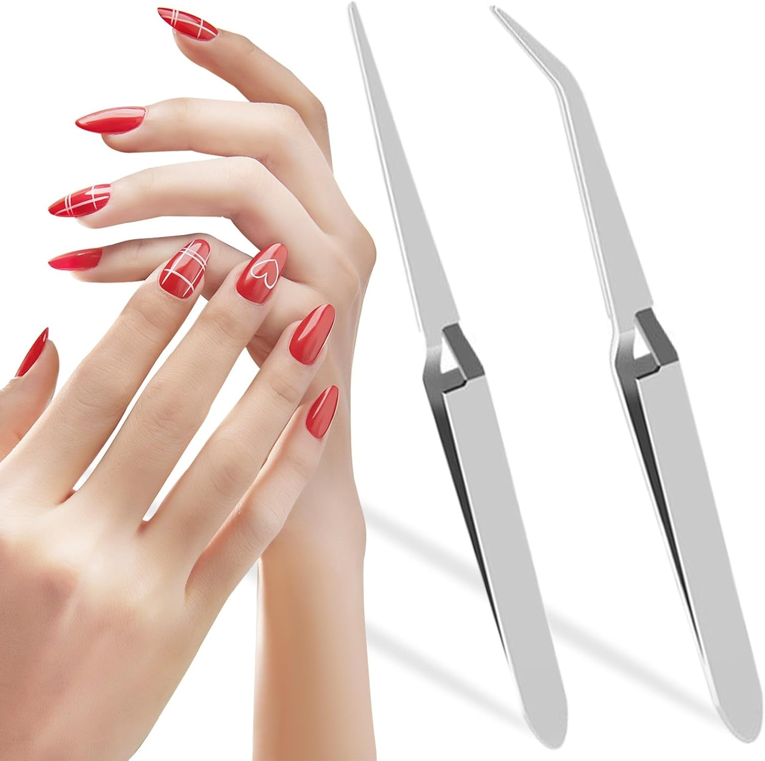 JEYORZY Pack of 2 Tweezers Nail Pinch, Nail Shapes, Stainless Steel Pinch Pliers, Tweezers, Tweezers Shapes, Stainless Steel Clip, Nail Art, Multifunctional Nail Nippers, Tweezers Tool for Nail Tip image number 2