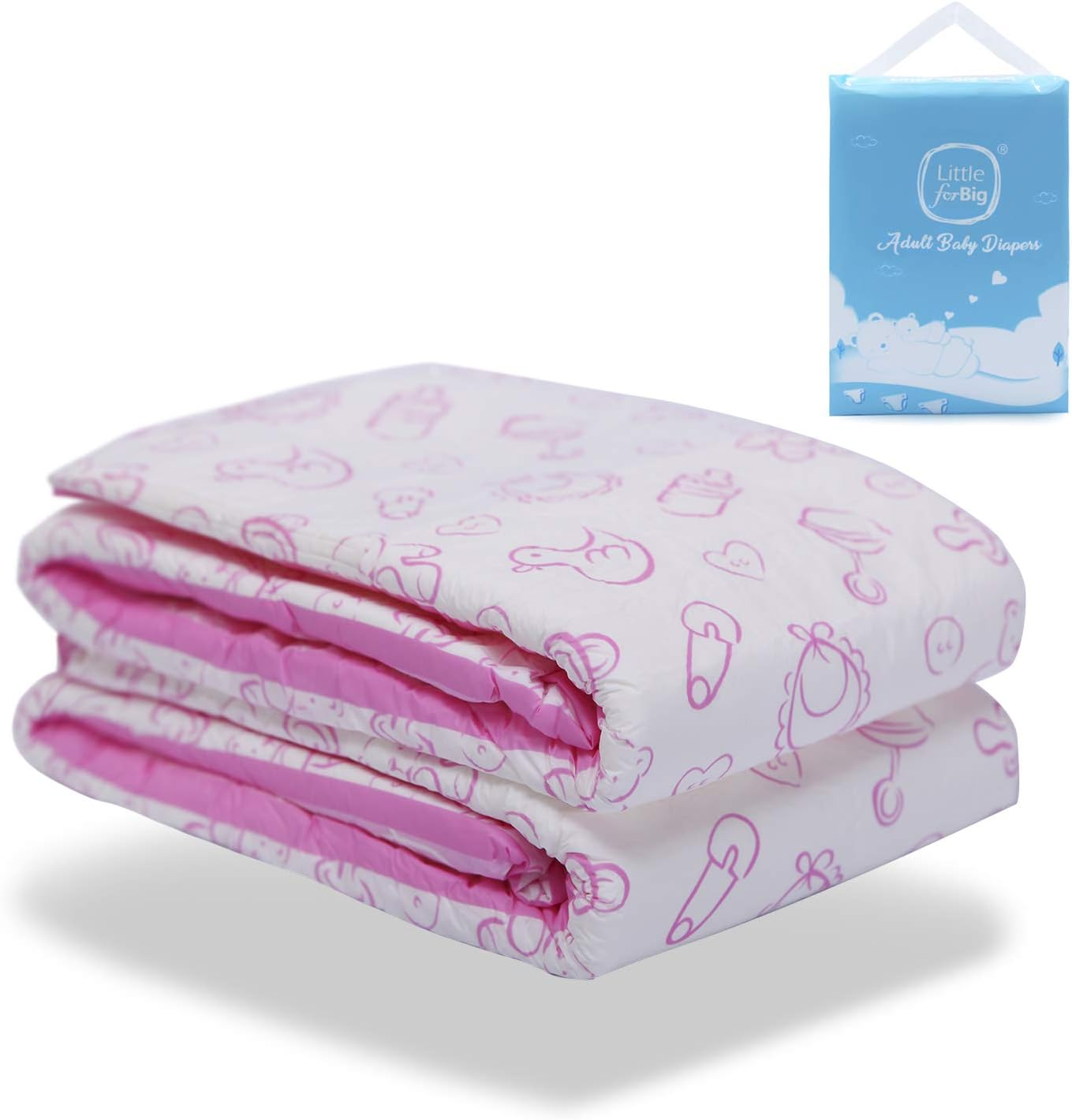 Littleforbig Printed Adult Brief Diapers 2 Pieces - Nursery Pink (M)