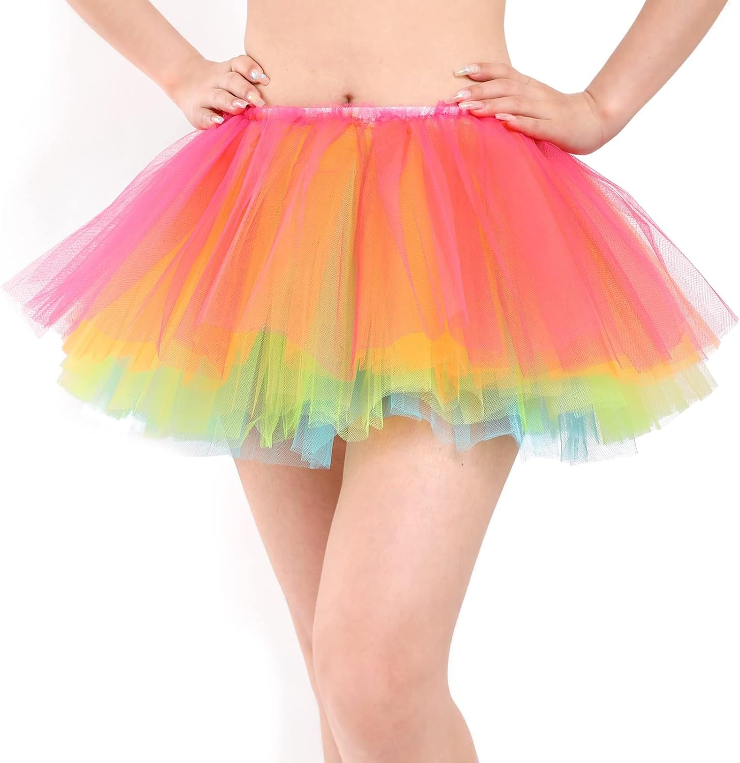 YTJYZB Women'S Classic 5 Layered Tulle Skirt Vintage Tutu Pleated Petticoat Ballet Bubble Dance Party Mini Short Pettiskirts for Cosplay Festive Costume