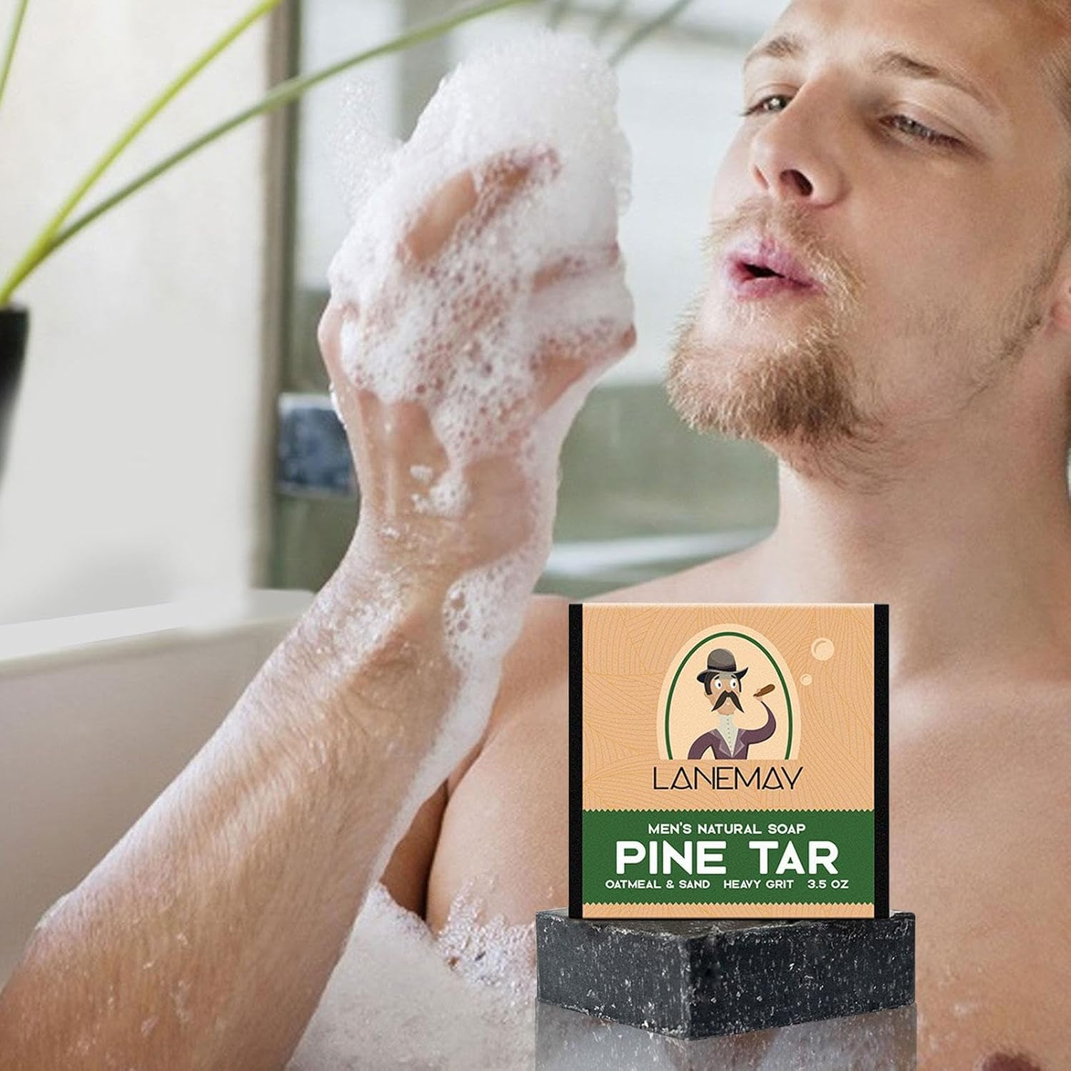 Pine Tar Soap | Natural Bar Soap for Men,Cold Process Pine Tar Soap for Men, Handmade Natural Bar Soap for Men for Skin Dirt and Oil Fulenyi image number 4