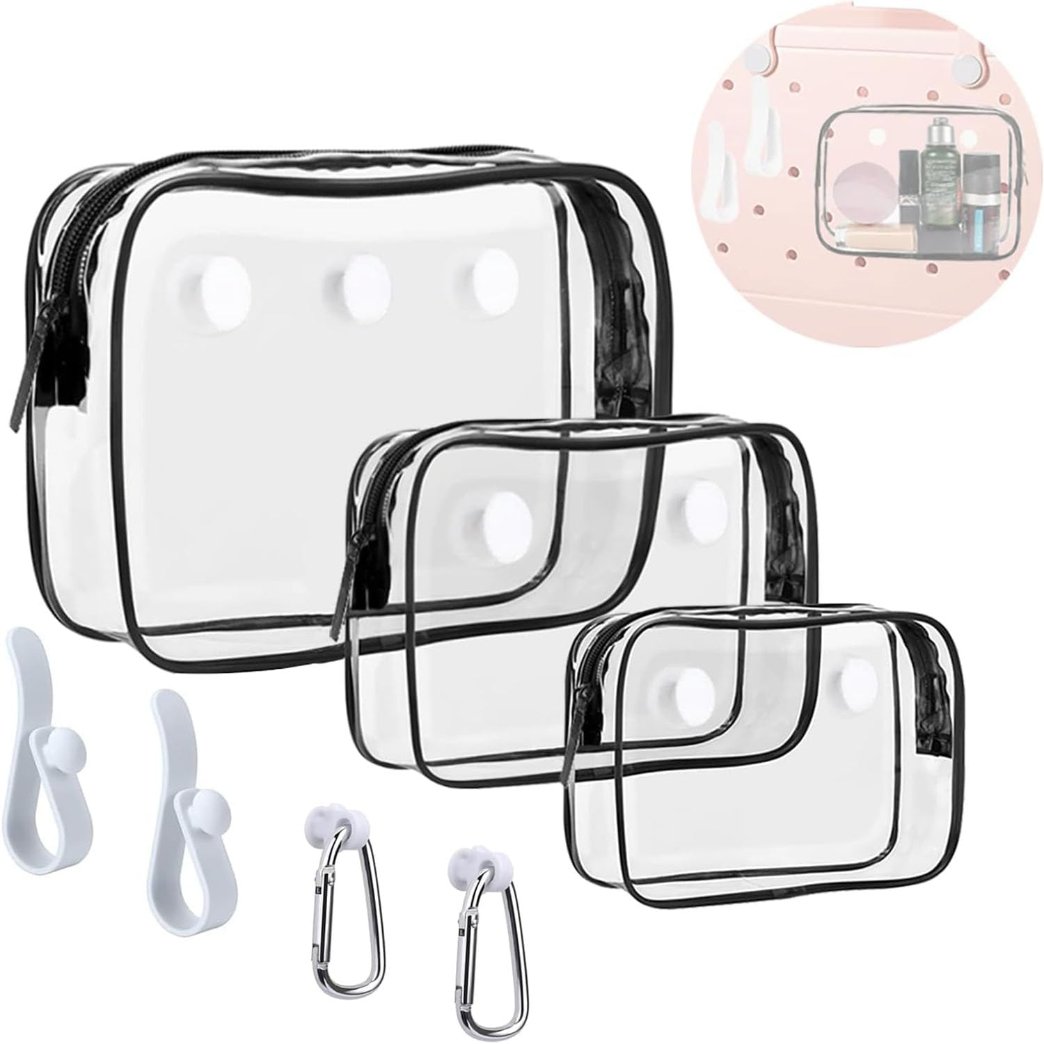 Clear Toiletry Bags - Croc & Bogg Bag Style Rubber Tote, Travel Toiletries & Makeup Organizer, Beach Bag with Accessories, Ideal for Australian Travelers (White Set of 4)