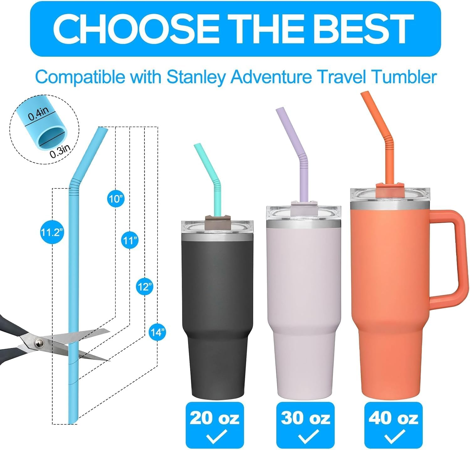 Silicone Straws for Stanley Cup Extra Long Replacement 6 Pack - Pastel Colour Reusable Drinking Straws with 2 Cleaning Brushes, Food Grade Soft Flexible Straws for 30Oz/40Oz Tumblers image number 2