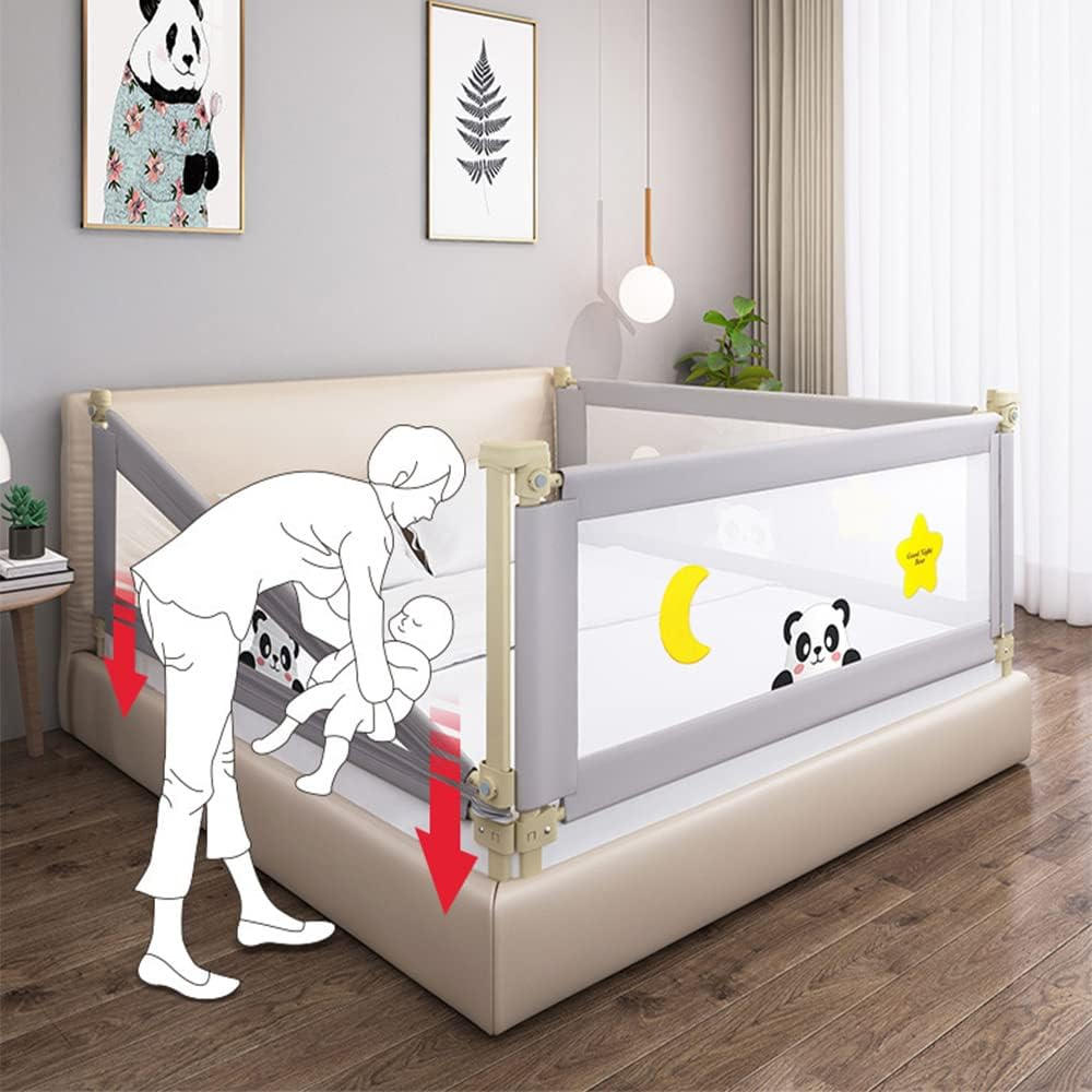 100CM Height Toddlers Bed Rails, Baby Safety Bed Guard, Height Adjustable Bed Side Fence, Child Folding Protection Guardrail&hellip; (King Set(2X200Cm,1X180Cm)) image number 5