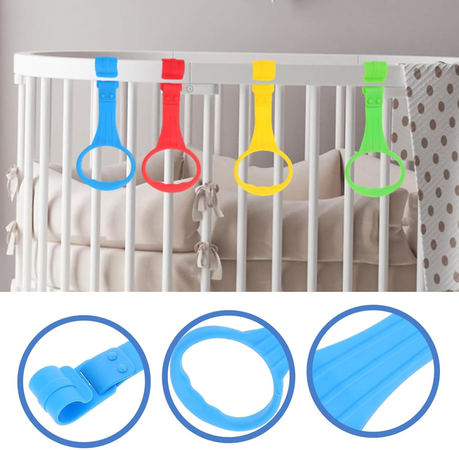 8 PCS Plastic Baby Crib Pull Rings - Kids Walking Exercises Assistant Stand up Rings for Infant Toddler Practice Tool - 4 Colors image number 6