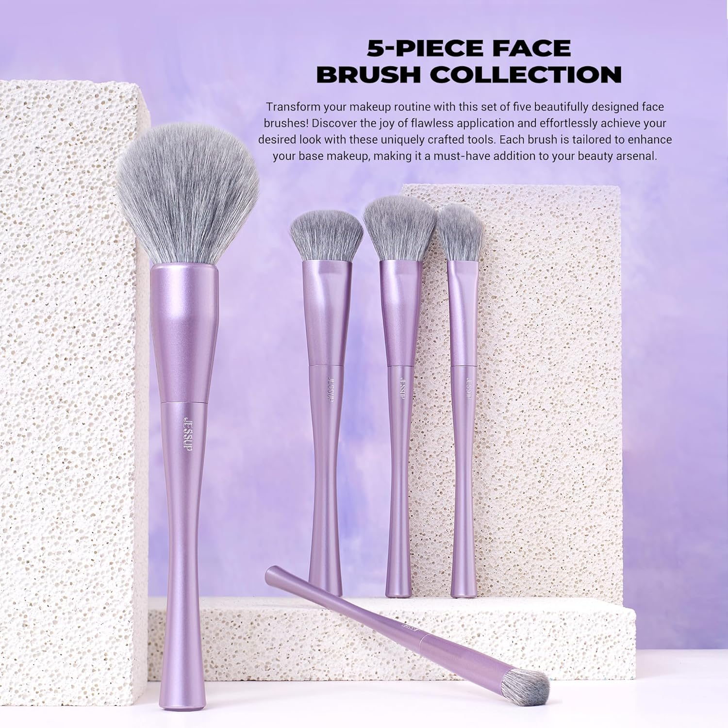 Jessup Makeup Brushes Set Professional 14Pcs Vegan Make up Brushes, Foundation Eyeshadow Concealer Contour Powder Blush Blending Eyeliner Brush, Premium Synthetic Fiber, Luxury Purple T512 image number 4