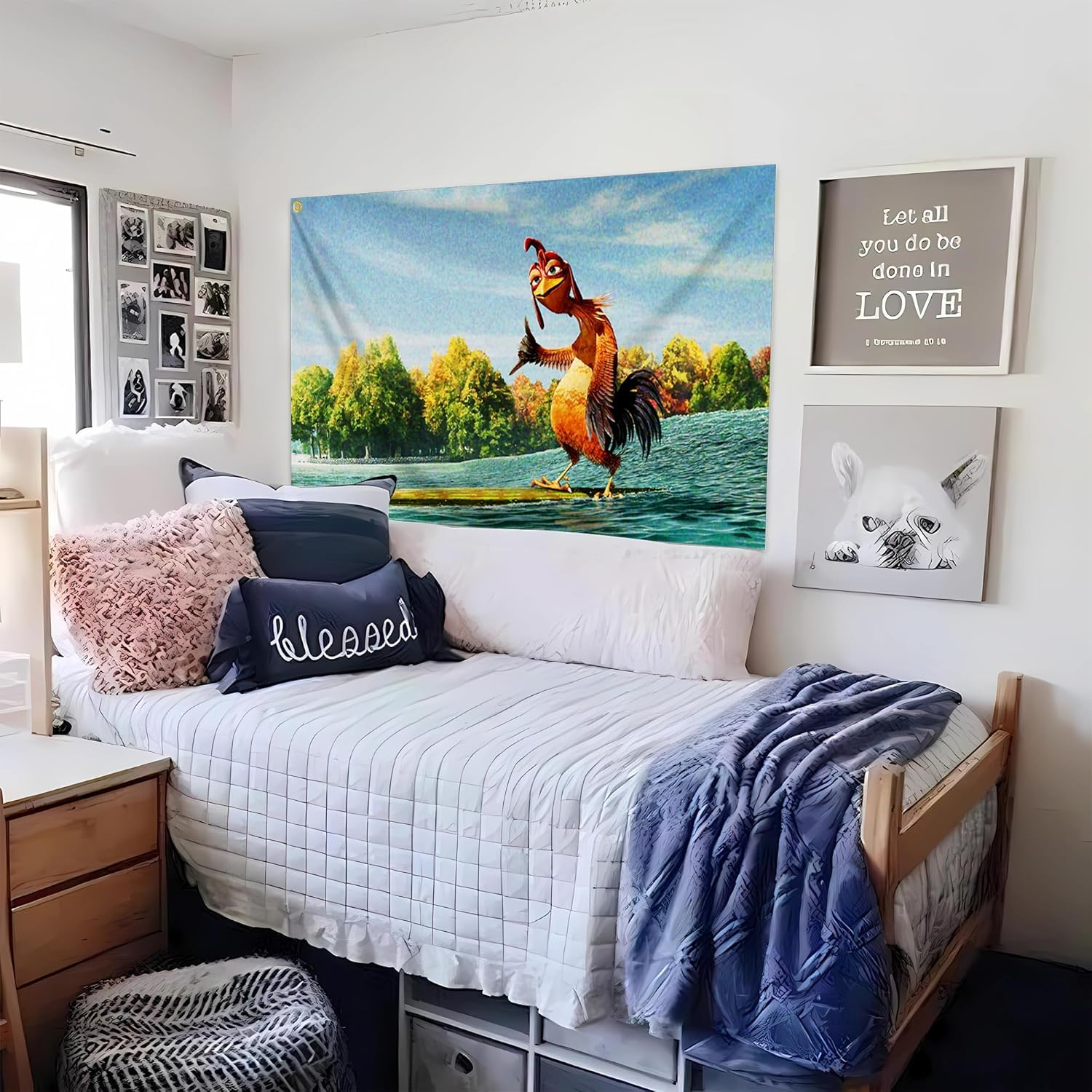 Chicken Flag, 90 * 150Cm Funny Flags with 4 Brass Grommets, Vivid Color and Fade Proof, Indoor/Outdoor, for Bedroom Living Room College Dorm Man Cave Room Decor Parties Gift image number 1