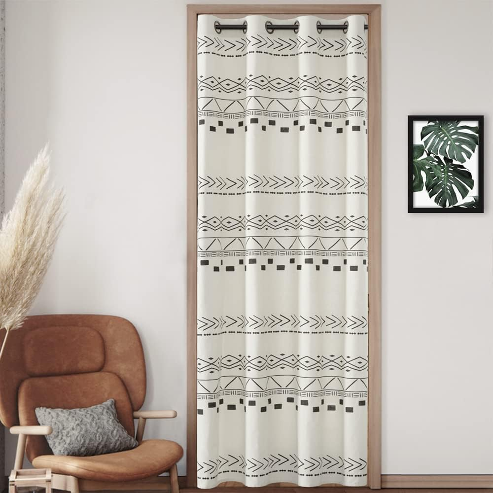 Cream Black Curtains for Living Room,Boho Chic Decor,Single Panel,Semi Blackout/Privacy,Accordion Door Curtain for Bedroom Doorway Balcony Interior Shower Bifold Door,80 Inch Length,Natural Beige image number 7