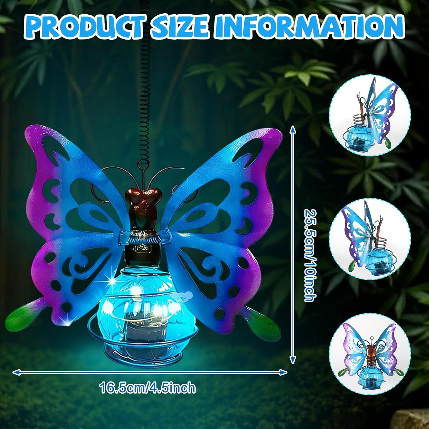 GAROMIA Outdoor Garden Decoration Hanging Butterfly Solar Lantern with Feathers Solar Light Garden Decoration Fairy Lights Butterfly Solar Decoration Outdoor for Garden Patio Garden Lights Balcony image number 5