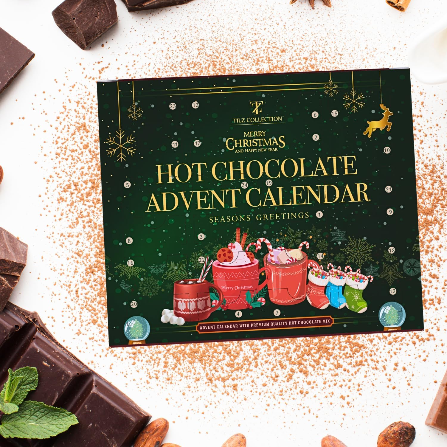 2023 Advent Calendar: 24-Day Set with Hot Chocolate Selection, Marshmallows, Candy Canes, Chocolate Drops - 12 Flavors image number 6