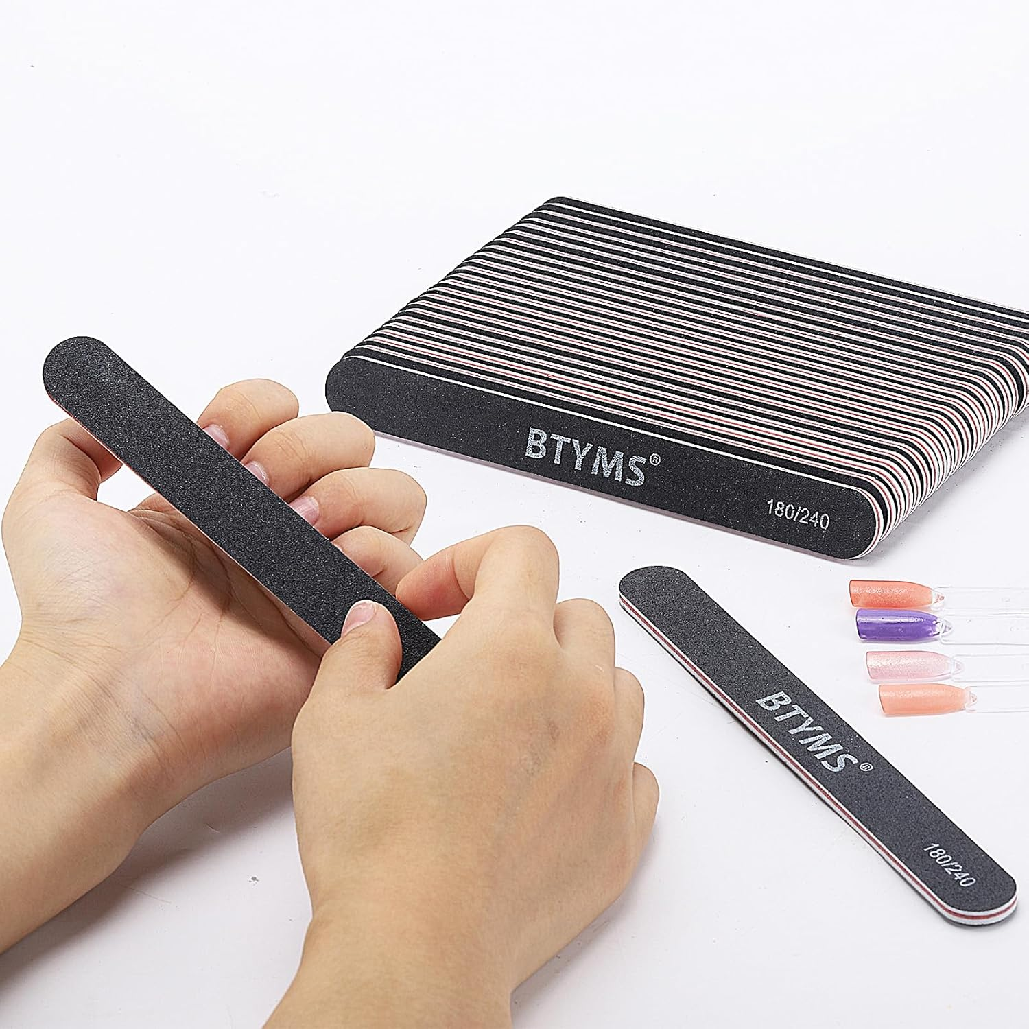 BTYMS 25 Count 180/240 Grit Nail Files for Natural Nails, Double Sided Emery Boards Fine Grit Nail Buffering Files image number 5