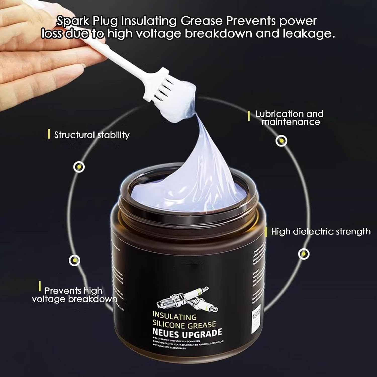 Dielectric Grease | Insulating Marine Silicone Grease Automotive Seals | Waterproof Electrical Lubricants, Heat-Resistant with Brush for Electrical Connectors image number 4