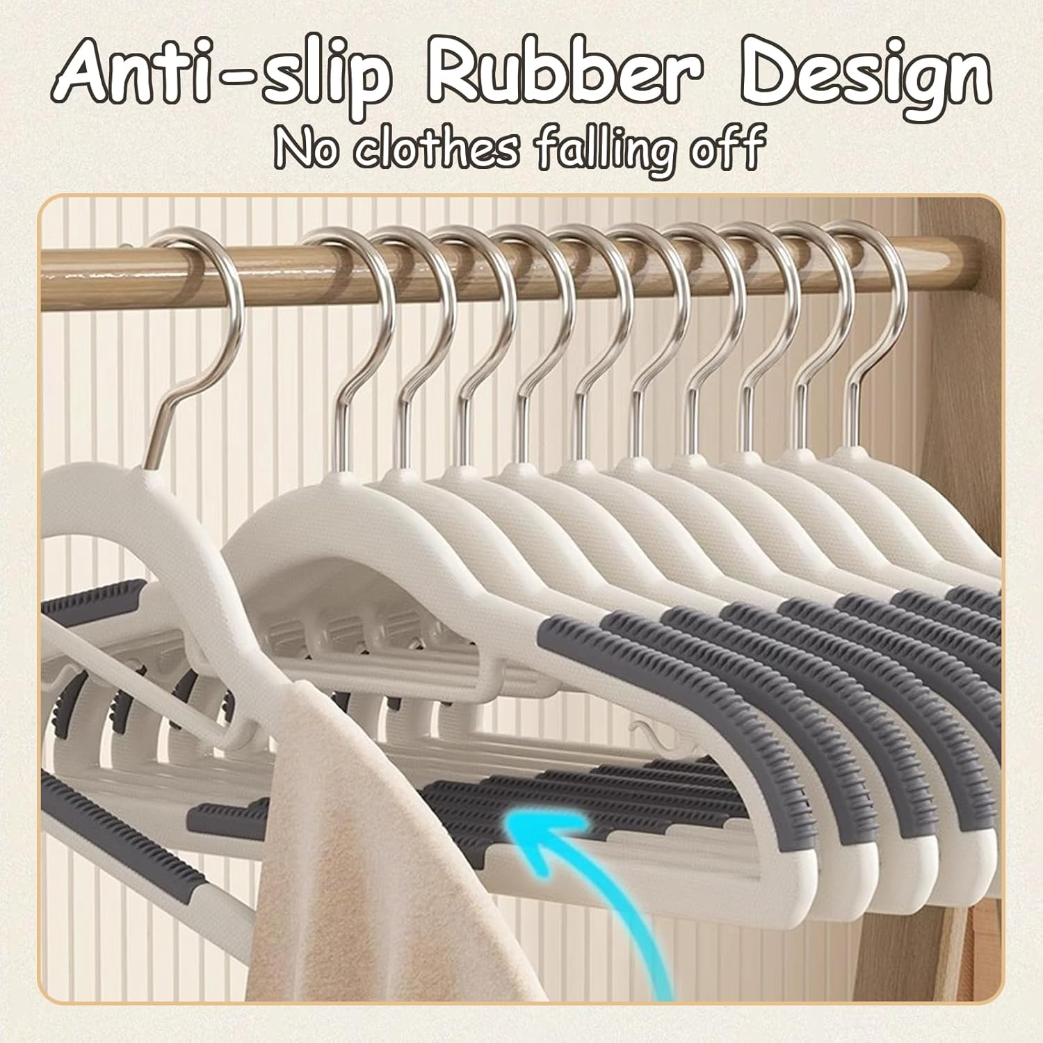 Taoluwin 10Pcs Clothes Hangers, Non-Slip Suit Hanger & Coat Hangers for Adults, 360&deg; Swivel Hooks, Space-Saving Ultra-Thin Design, Durable TPE Rubber (Grey) image number 3