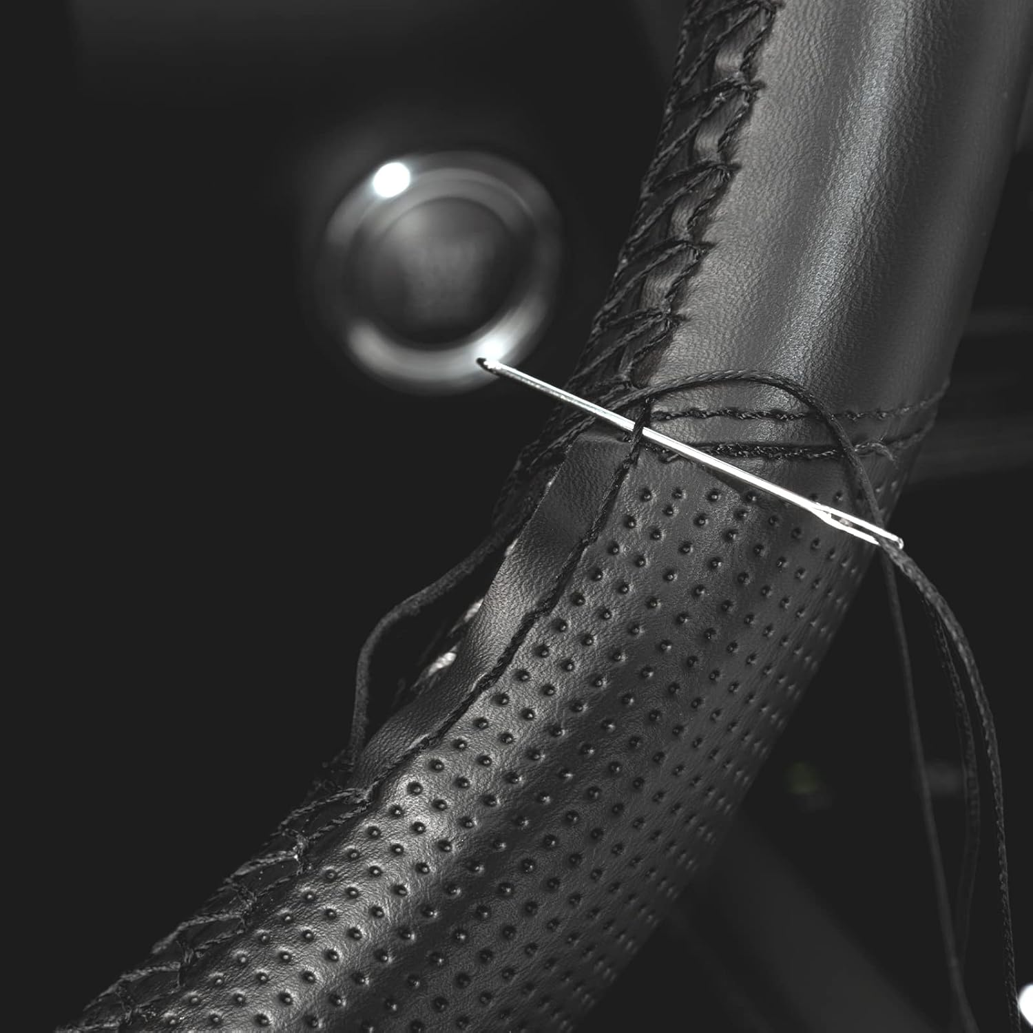 AUTOXBERT Sports Style Hand Sew Steering Wheel Cover Microfiber Leather Car Auto Steering Wheel Cover Stitch on Wrap for Cars, Suvs, Trucks and Autos - Black image number 5