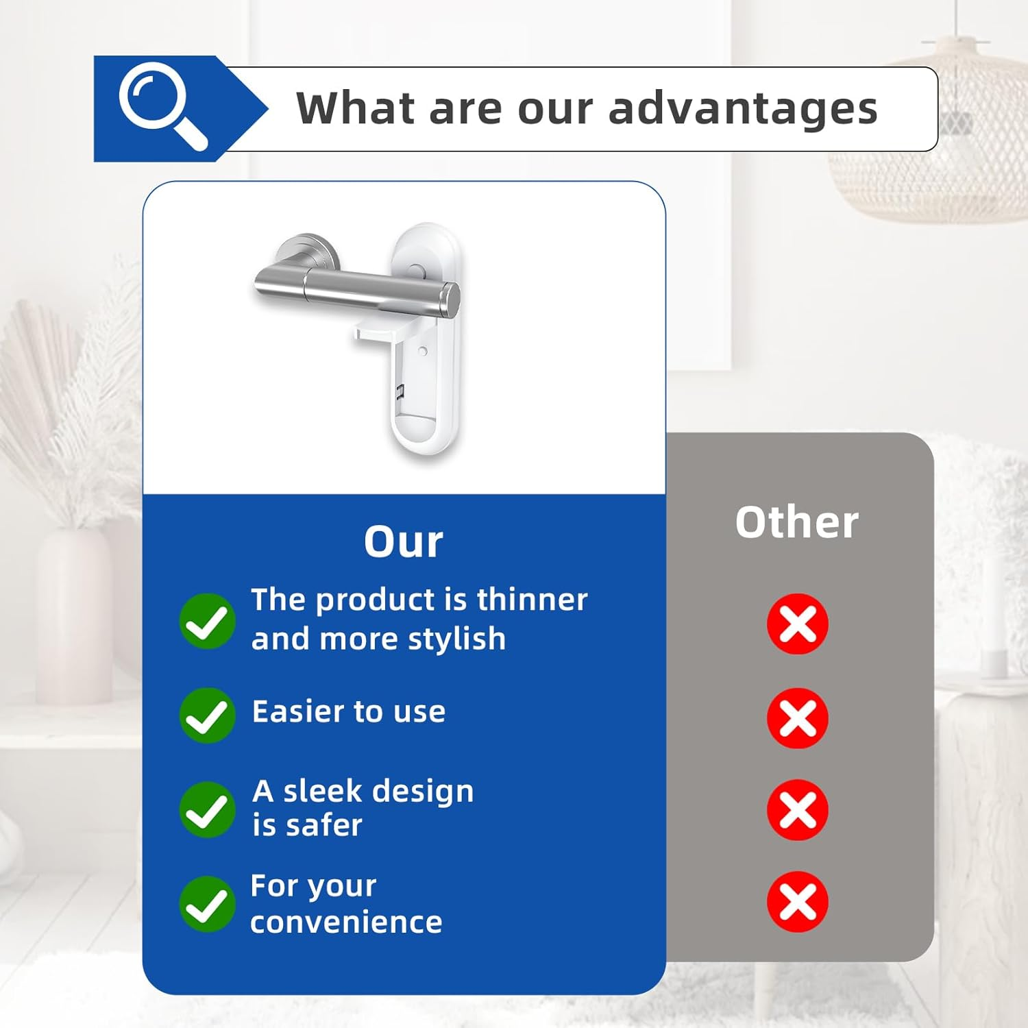 Child Proof Door Lever Lock (2 Pack), Baby Proofing Door Handle Lock, Durable ABS with 3M Adhesive, No Drilling Required, Easy One-Hand Operation for Adults, Child Safety Door Handle Lock image number 4