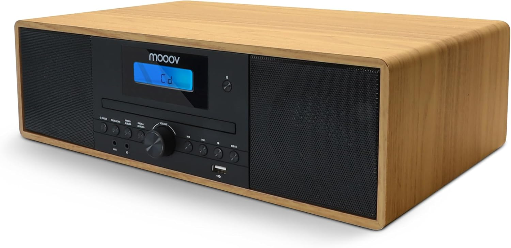 MOOOV 477380 Wireless Micro Hi-Fi System Wood Effect CD Player FM Radio with Remote Control image number 4