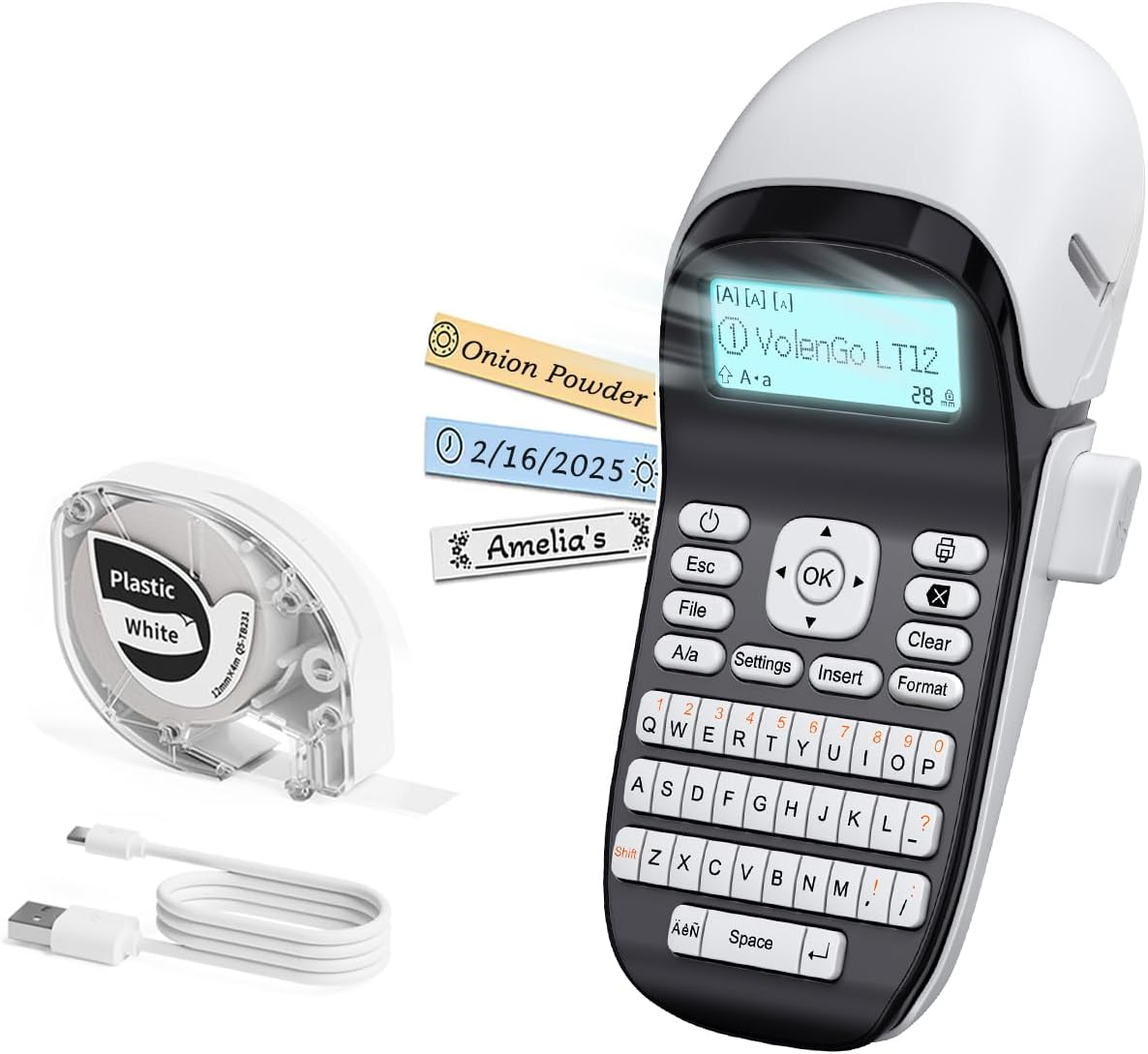 Volengo LT12 Label Maker, Handheld Portable Label Printer, Easy to Use, QWERTY Keyboard, Backlit LCD, for Home, Office, and On-The-Go Use image number 2