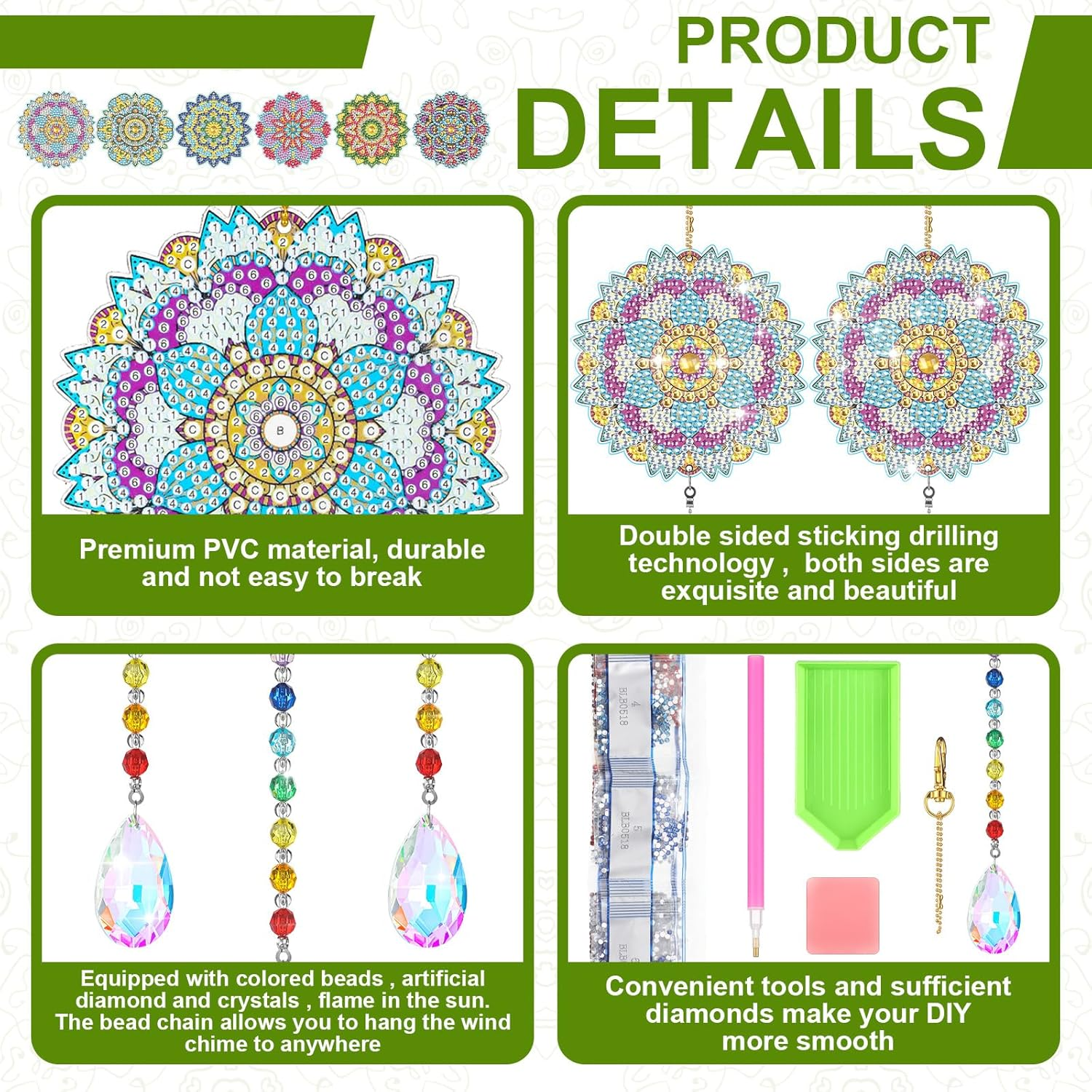 Yeaqee 6 Pcs Diamond Painting Sun Catchers Mandala Flower Diamond Art Wind Chimes Double Sided Hanging Ornament Painting Art Accessories and Tools for Garden Decoration Adults Kids DIY image number 4