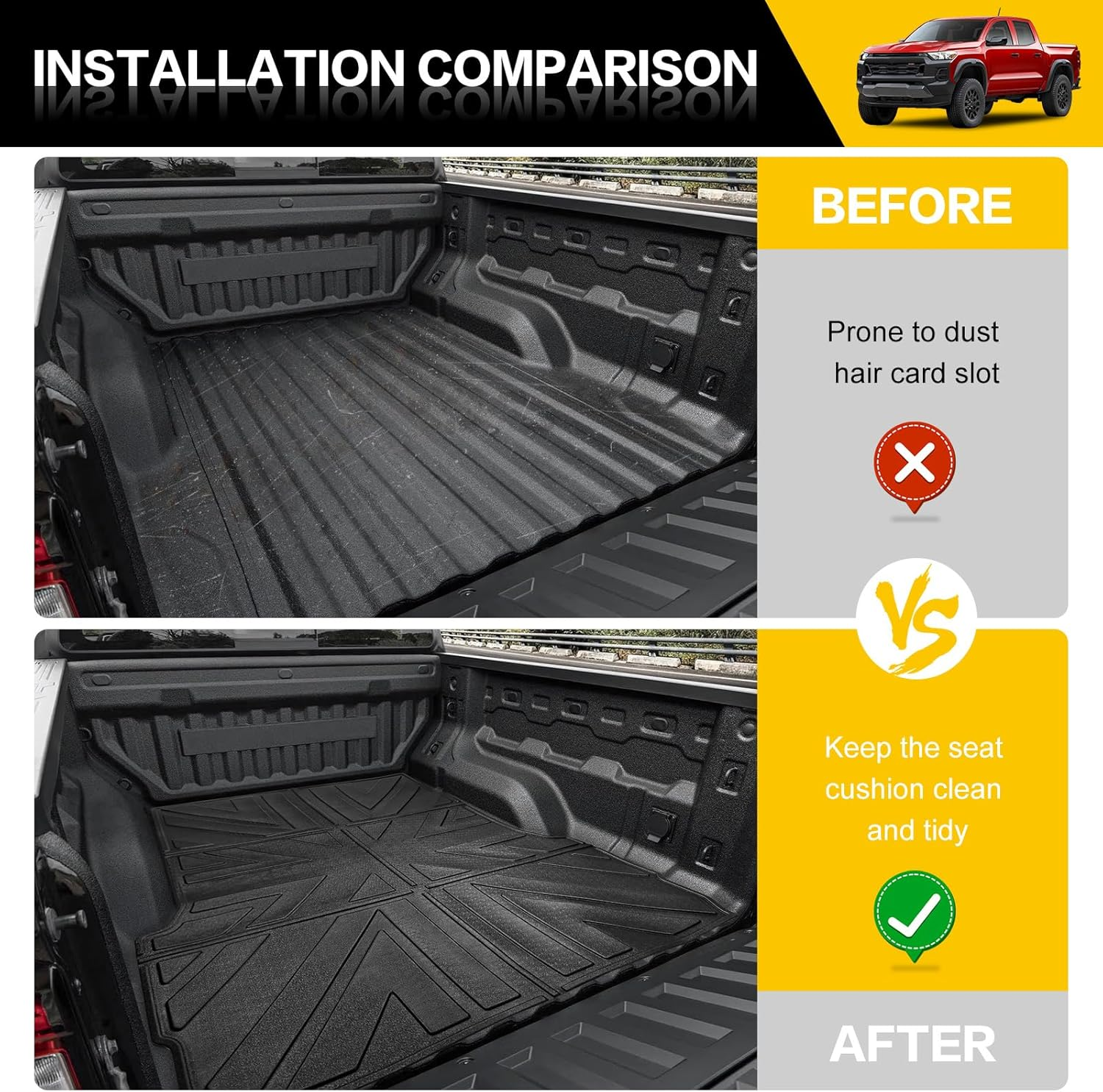 JTYZSM Truck Bed Mat for 2023 2024 2025 Chevy Colorado/Gmc Canyon 5FT Only Bed Liner All Weather Protection TPE Bed Cargo Mat Rear Trunk Mat for 23+ Chevrolet Colorado/Gmc Canyon Pickup Accessories image number 3