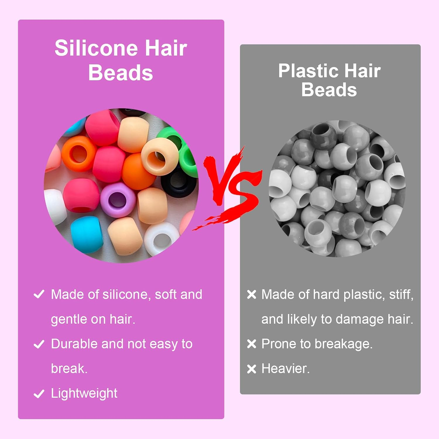 Jongdari 60Pcs Silicone Hair Beads for Kids Girls, Colorful Rainbow Large Soft Rubber Pony Beads Kit - 60Pcs, 10 Colors - Multicolor image number 6