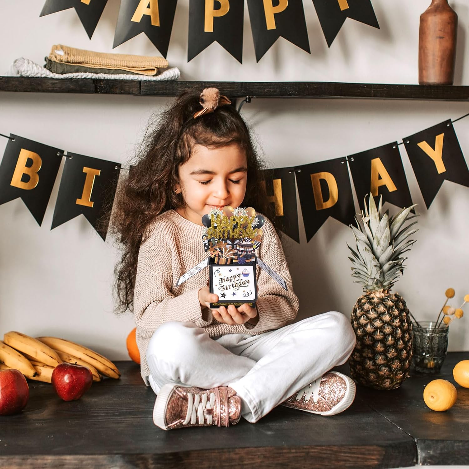 Bighan Pop up Happy Birthday Card, 3D Happy Birthday Pop up Greeting Boxed Cards Anniversary Pop up Cards for Kids Men and Women Family, Black Gold image number 2