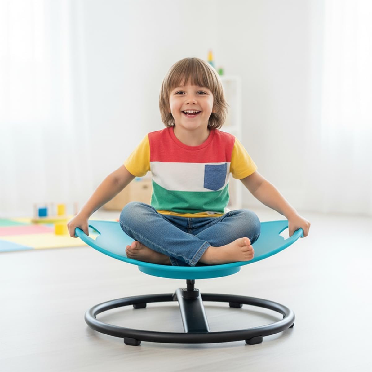 Spinning Chair for Autistic Kids - Sensory Swivel Chair with Safety Handle, Non-Slip Base, for Children with Autism & ADHD (Blue) image number 4