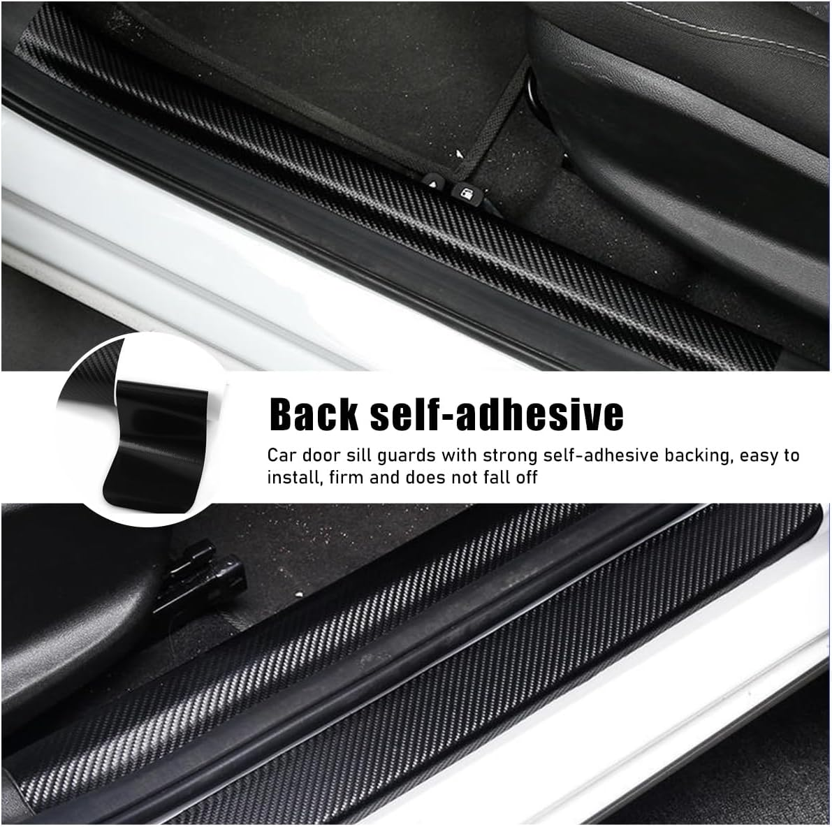 4 PCS Car Door Sill Protectors, anti Scratch Carbon Fiber Auto Threshold Cover Strips, Decorative Door Entry Edge Scuff Sticker Universal for Most Vehicles, Car Accessories (Black 5D) - Blue 3D image number 2