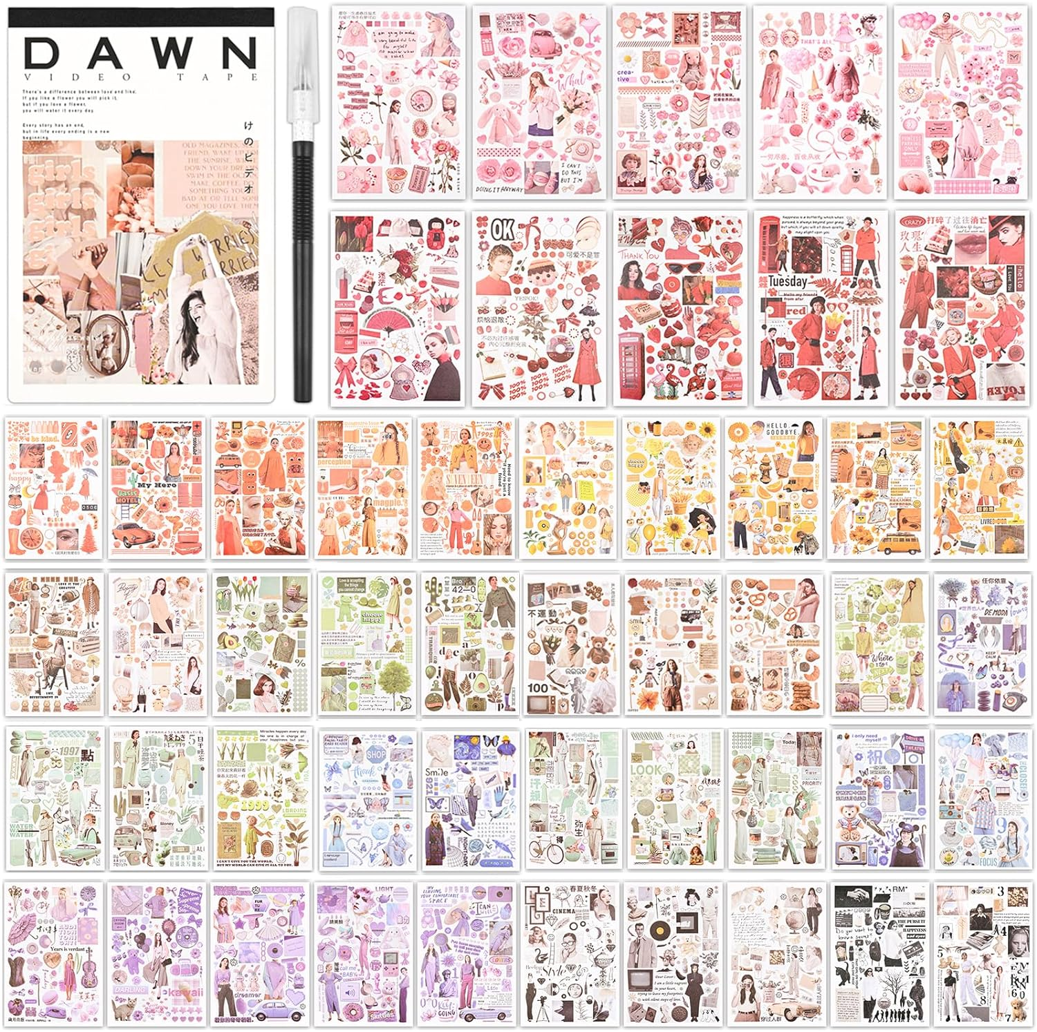 Sticker Book for Adults, 180Pcs Vintage Washi Stickers for Journaling and 20 Sheets Adhesive Scrapbook Papers for Scrapbooking Aesthetic Butterfly Scrapboook Stickers for Bullet Junk Journal Supplies