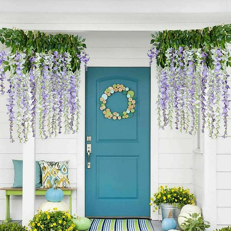 12X Artificial Silk Fake Flower Garland Vine Wisteria Leaf Hanging Wedding Decor - Realistic Floral Garland for Weddings, Events, and Home D&eacute;cor - Pink image number 5