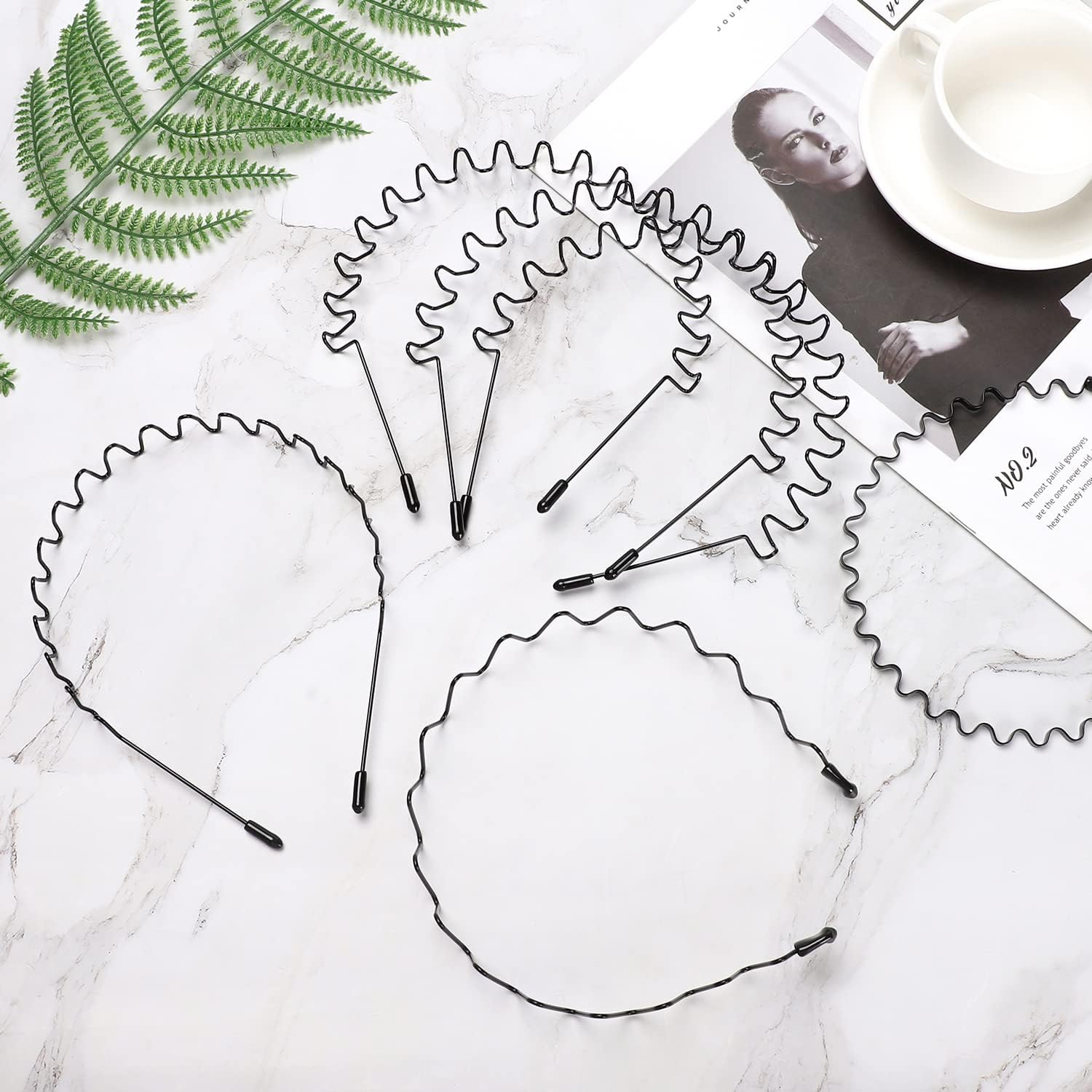 Wantgor 6 Pieces Metal Headbands for Women Men, Fashion Unisex Black Hairband Sports Headwear Hair Hoop Hair Accessories for Home, Outdoor (Black, 6 Pack) image number 5