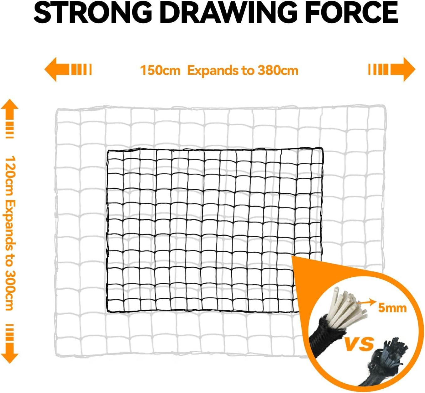 120 * 150Cm Cargo Net for Pickup Truck Bed, New Upgraded 14 Thickened ABS Hooks, Large Adjustable Elastic Heavy Duty Latex Net Stretches to 300 * 380Cm image number 3