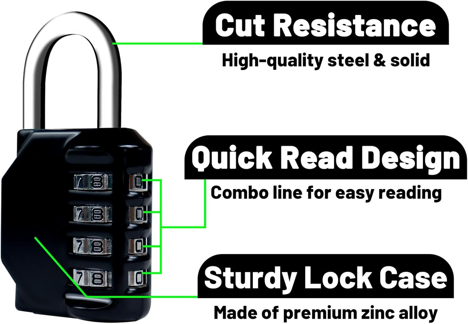 Combination Lock, 4 Digit Resettable Padlock for School Gym Sports Locker, Fence, Toolbox, Case, Cabinet Storage- Easy to Use and Set (Black) - Red image number 2