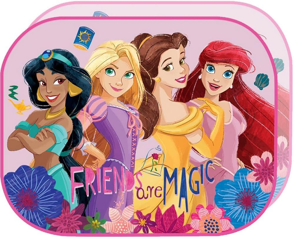 Disney Princess Girls 44 X 35Cm Side Awnings with Jasmine Rapunzel Belle Ariel Graphics on Pink Background