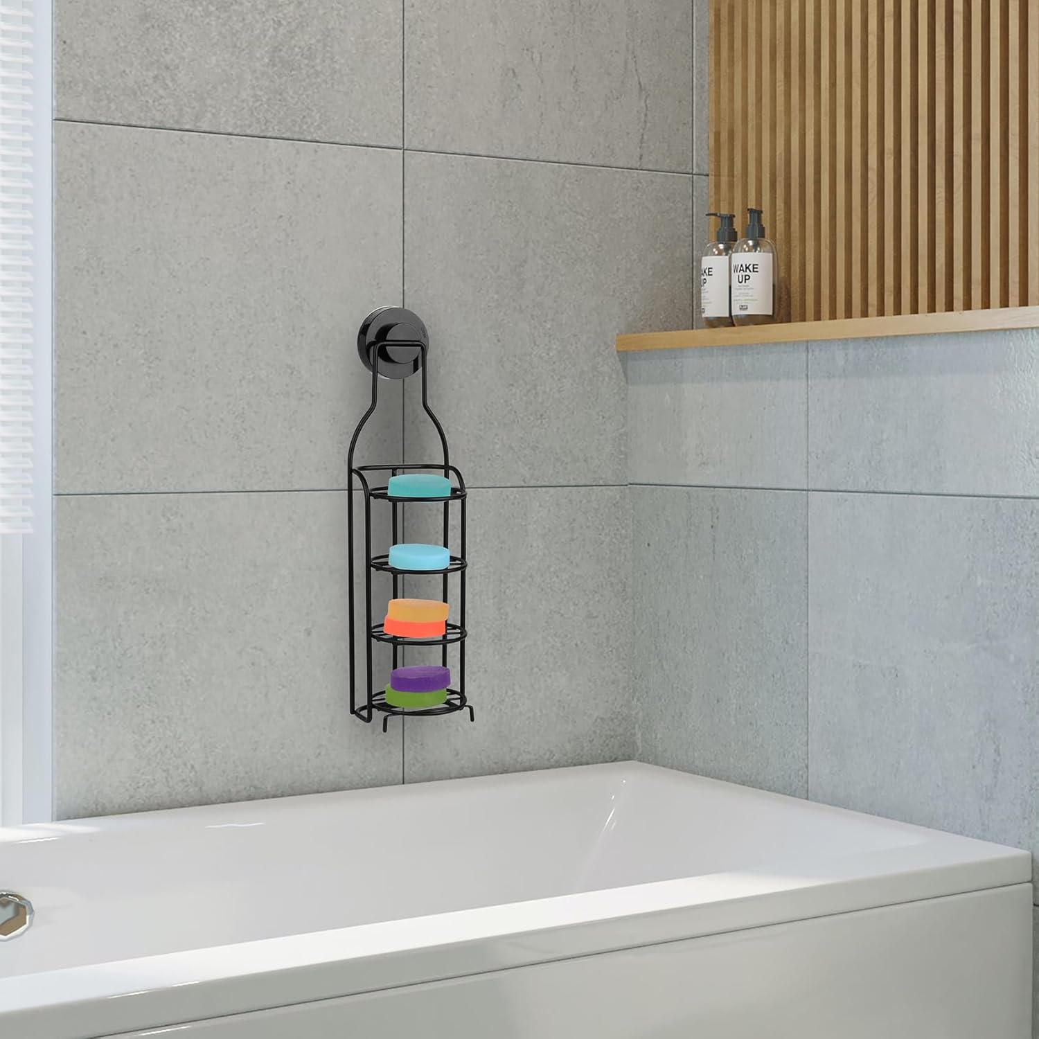 Soap Holder for Shower Wall 4 Tier Soap Dish Stainless Steel Bar Shower Bathroom Self Draining Rustproof Rack Powerful No Drilling(Black Suction Cup) image number 1