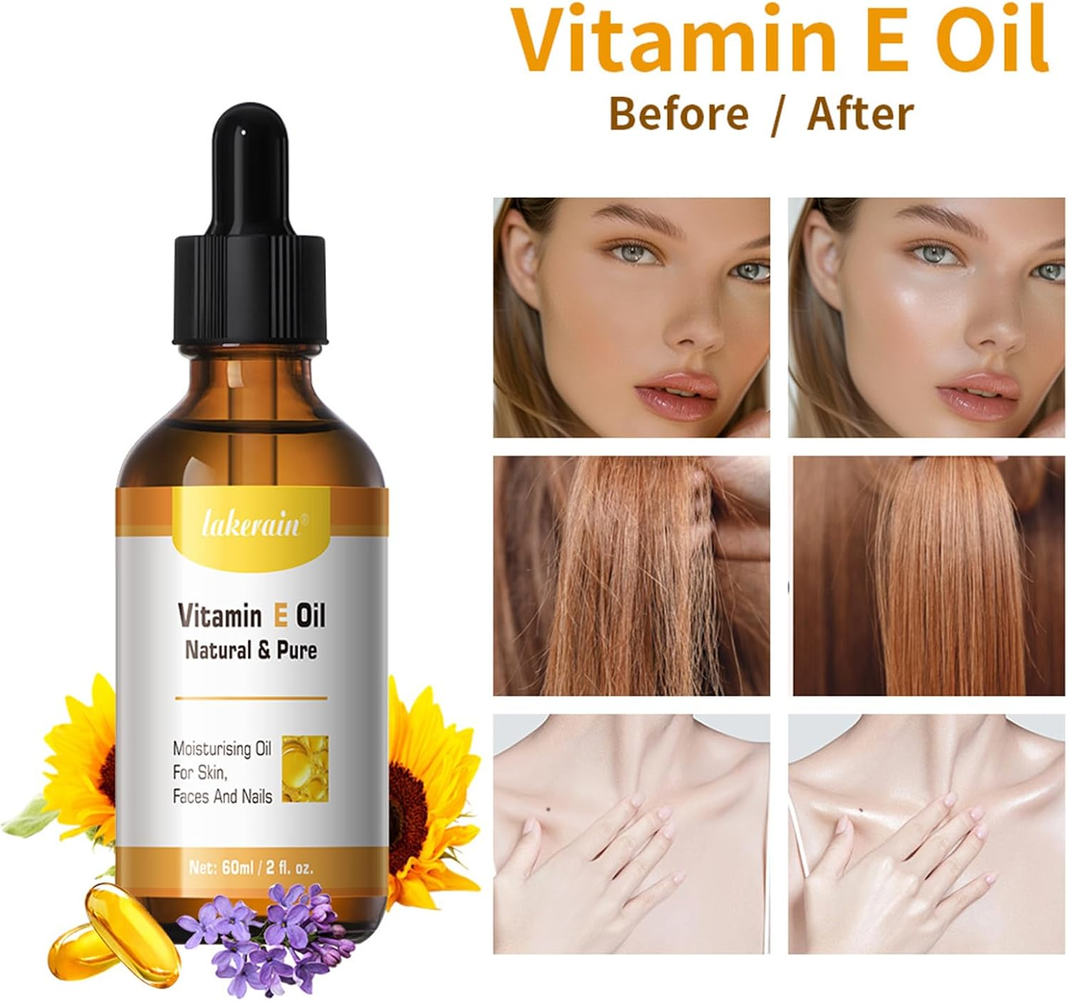 Vitamin E Oil, Rose Vitamin E Face & Body Oil for Skin, Hair, Nails, and Body for Nourishment, Dryness, Diminish Scars and Stretch Marks,2 Fl.Oz image number 3