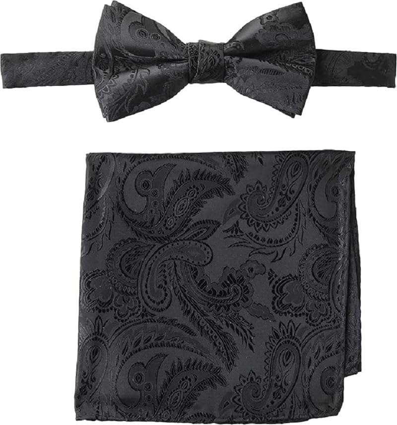 Mens Classic Pretied Bow Tie with Pocket Square