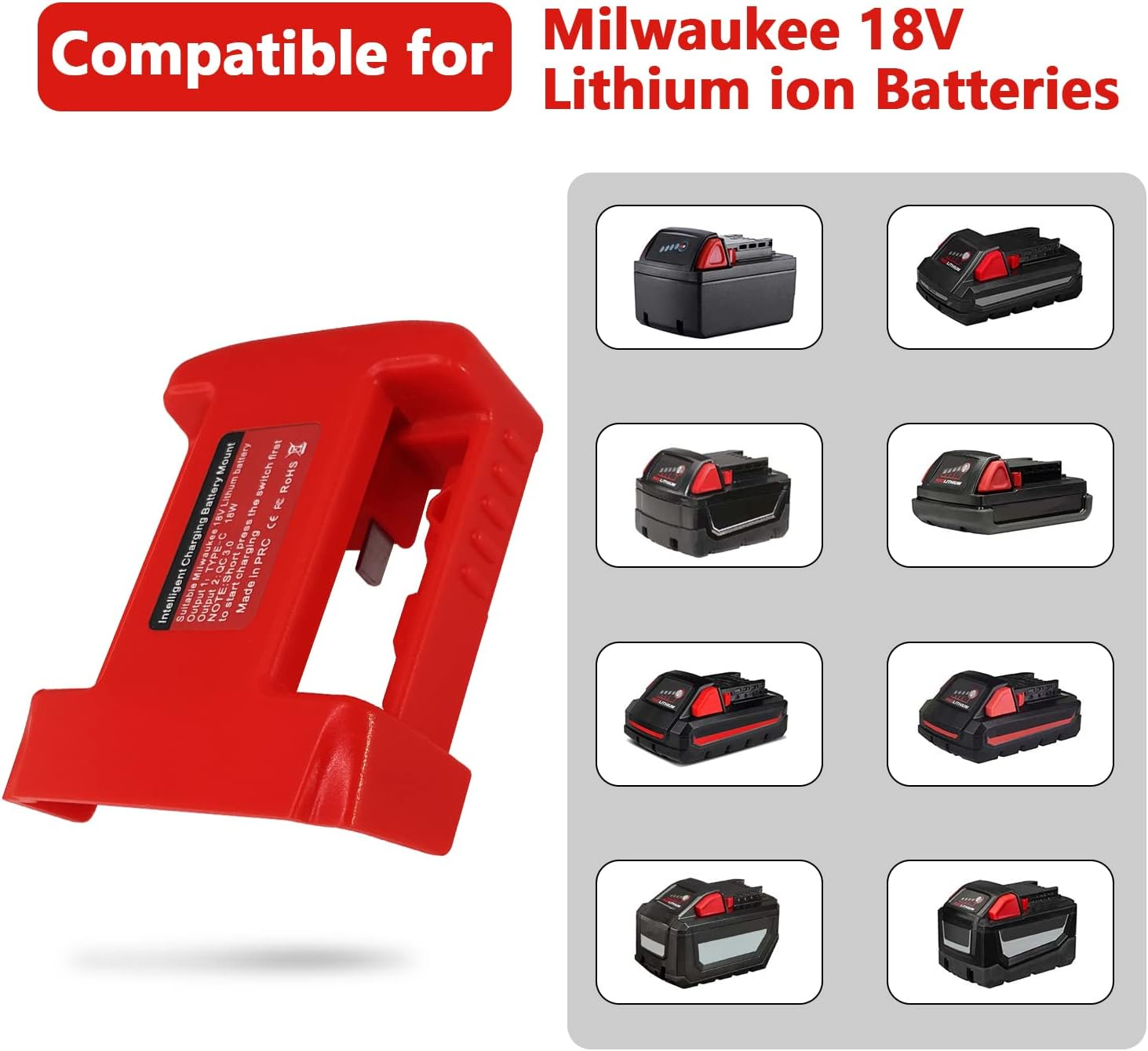 2 Packs USB Charger Adapter for Milwaukee M18 18V Lithium Ion Battery with USB & Type-C Fast Charging Power Wheel Adapter USB Charger (Adapters Only) image number 5