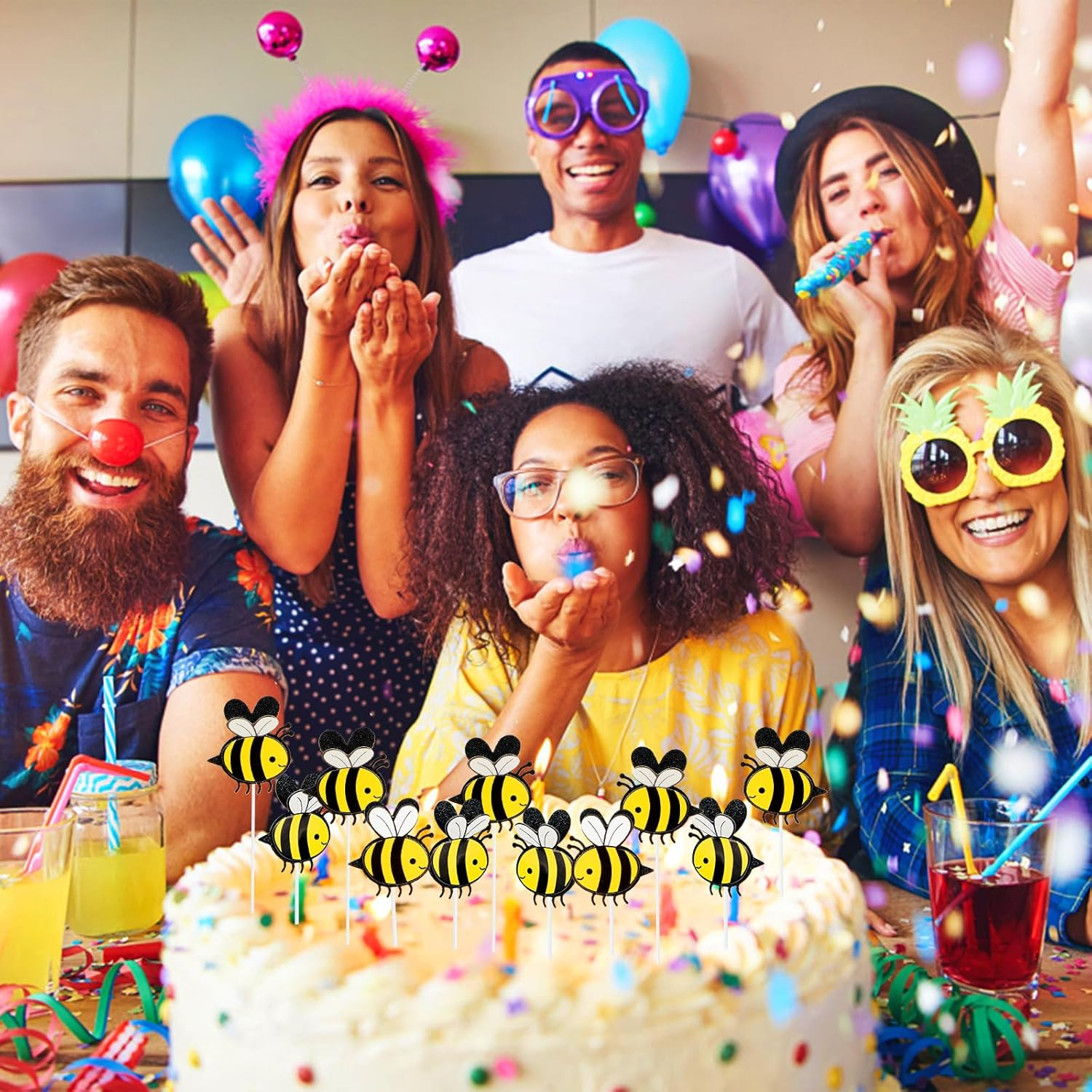 30 Pieces Double Layer Bee Cake Toppers, Card Decorations, Bumble Figurine Cupcake Picks for Themed Party, Weddings, Celebrations or Birthday Decorations image number 2