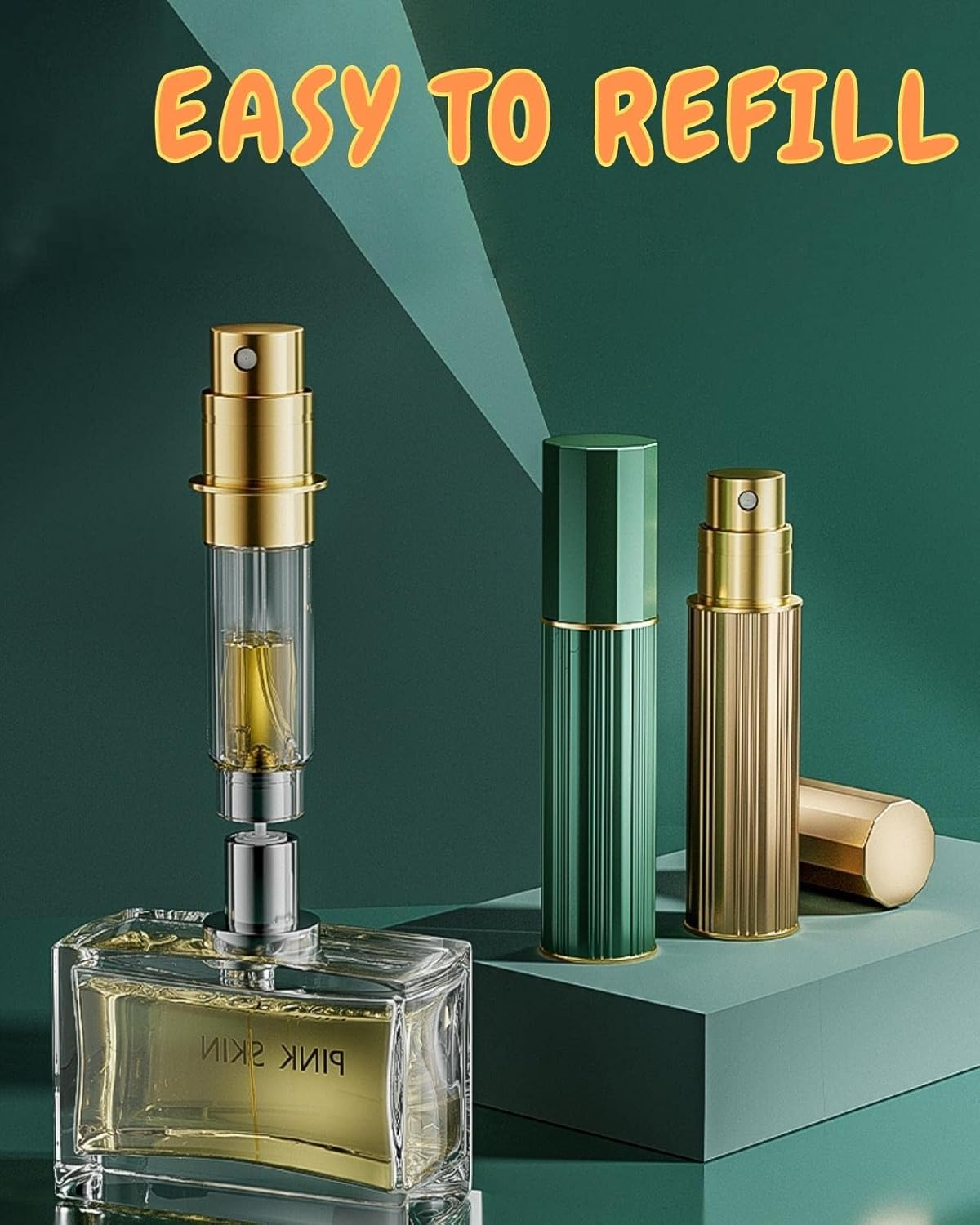 VVGAOGES Perfume Atomiser Refillable, Perfume Atomiser for Travel, Travel Bottles for Filling, Spray Bottle Small for Perfume, Empty Perfume Bottles for Travel 5 Ml (Green) - Gold image number 3